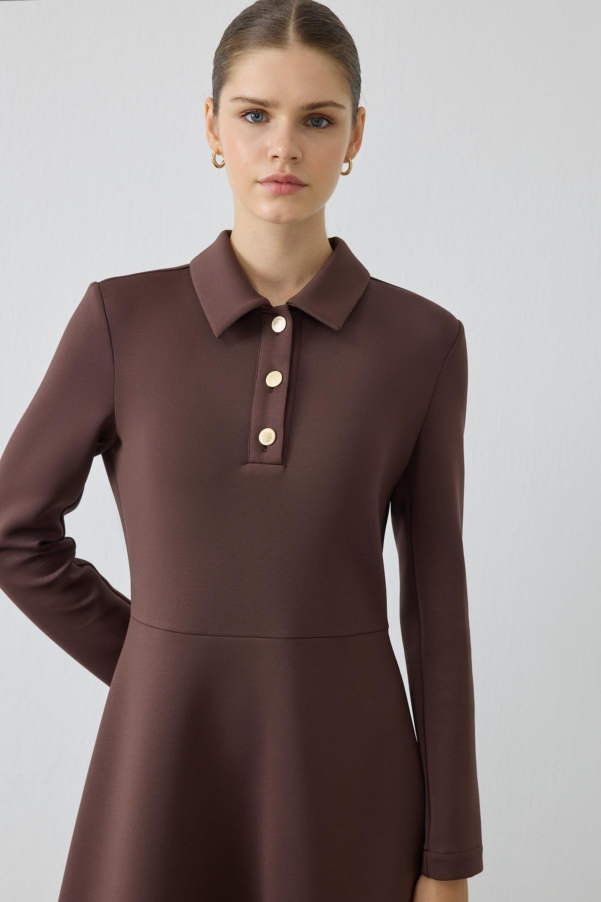 MİORİ MAJE SCUBA ELBİSE KAHVE