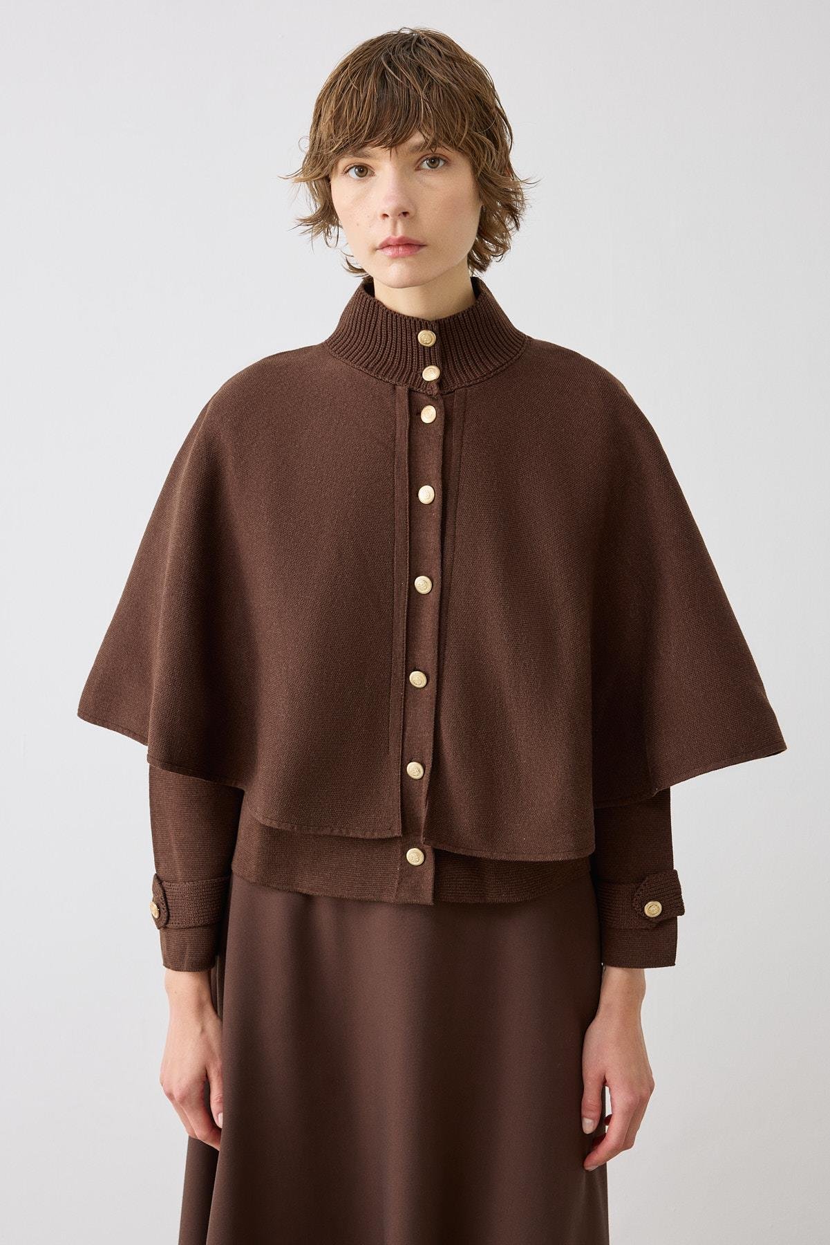 DAPHNE ÇELİK ÖRME TRİKO PELERİN KAP KAHVE