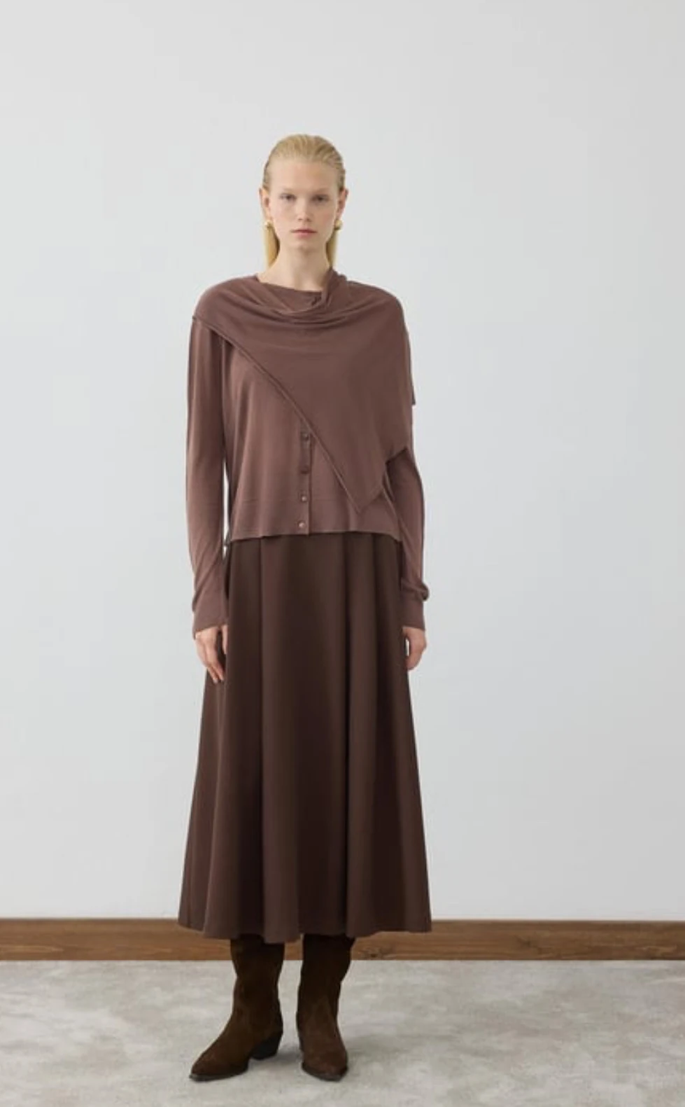 DOREN ŞAL DETAYLI TRİKO MERSERİZE HIRKA KAHVERENGİ