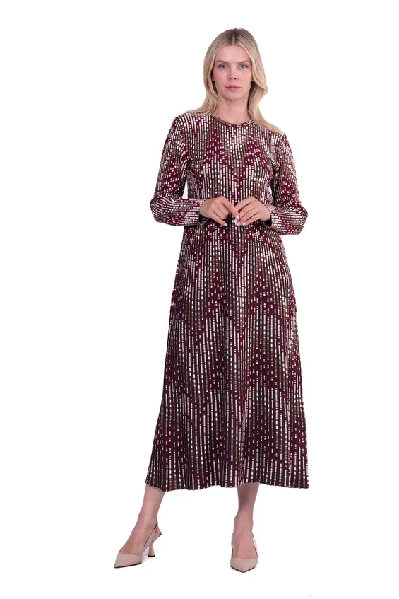 Piksel Triko Elbise Kahve