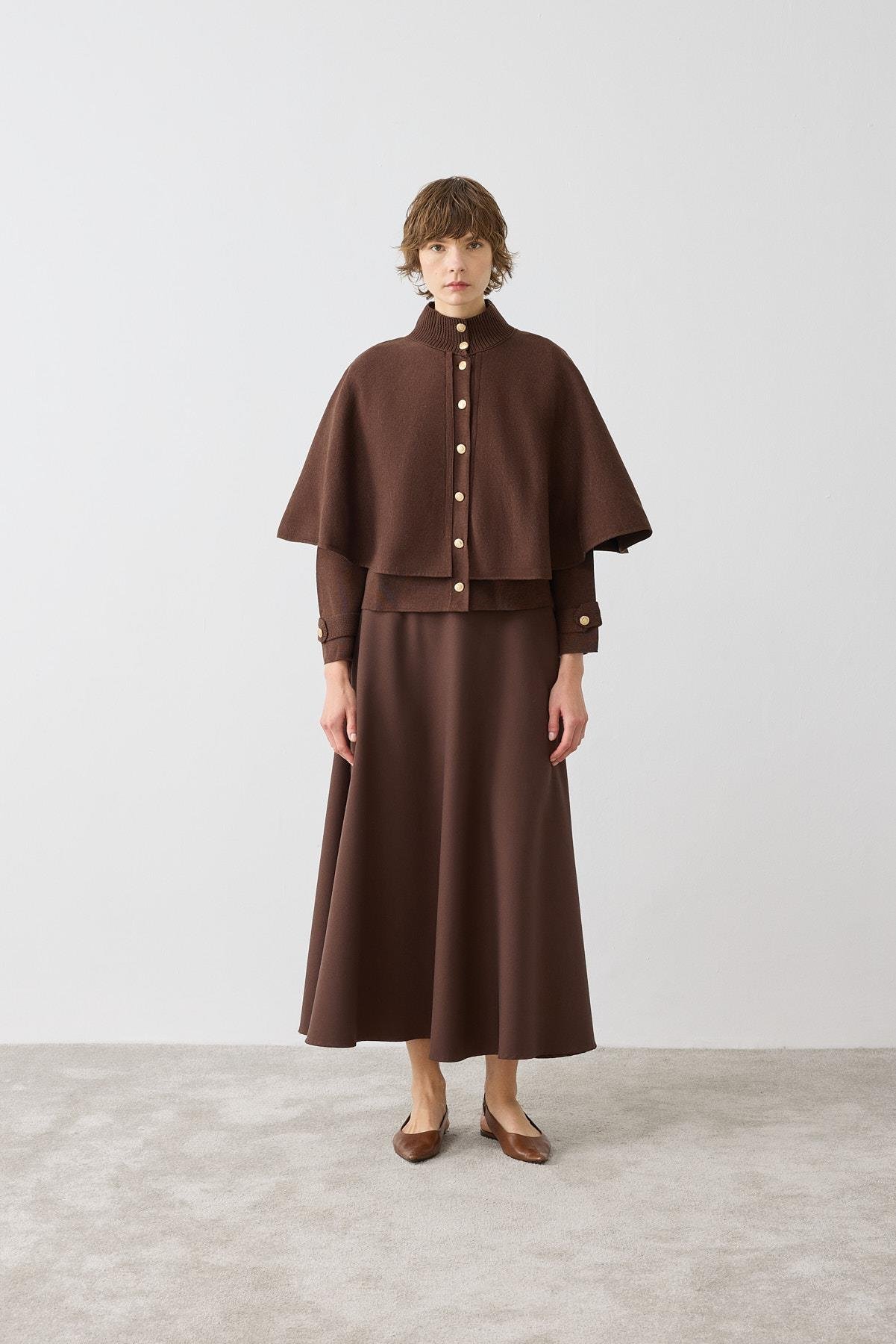 DAPHNE ÇELİK ÖRME TRİKO PELERİN KAP KAHVE