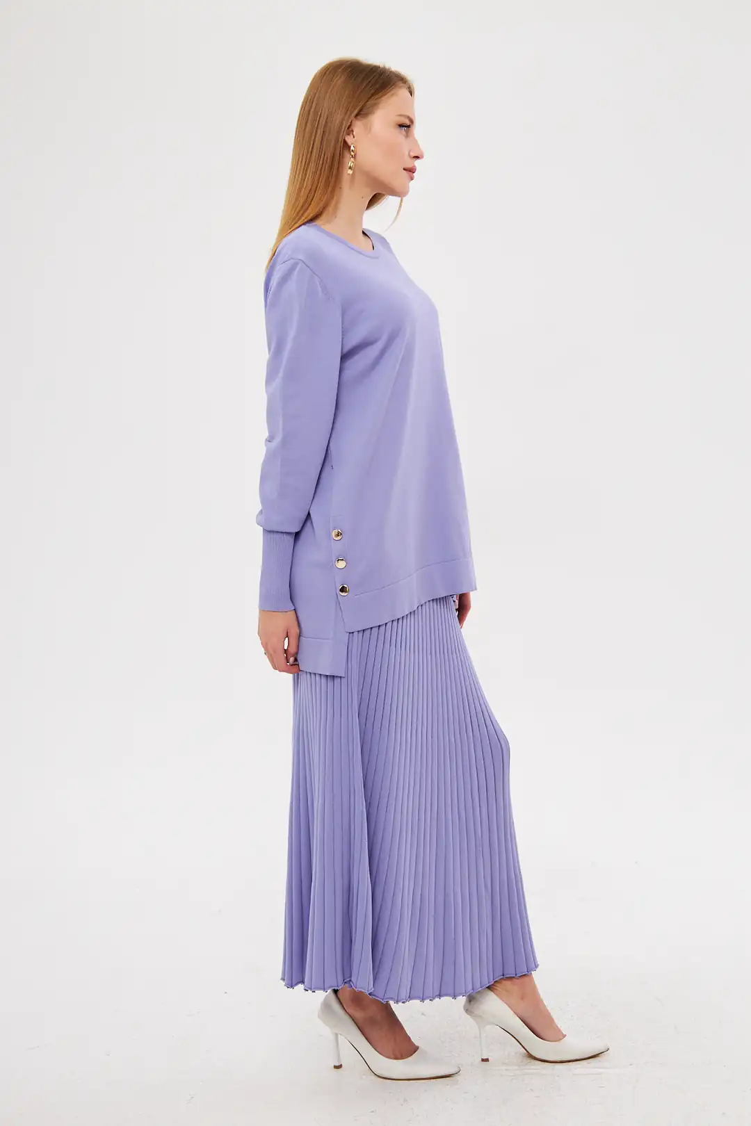 Triko Rayon Soğuk İplik Asmin Etek Lila