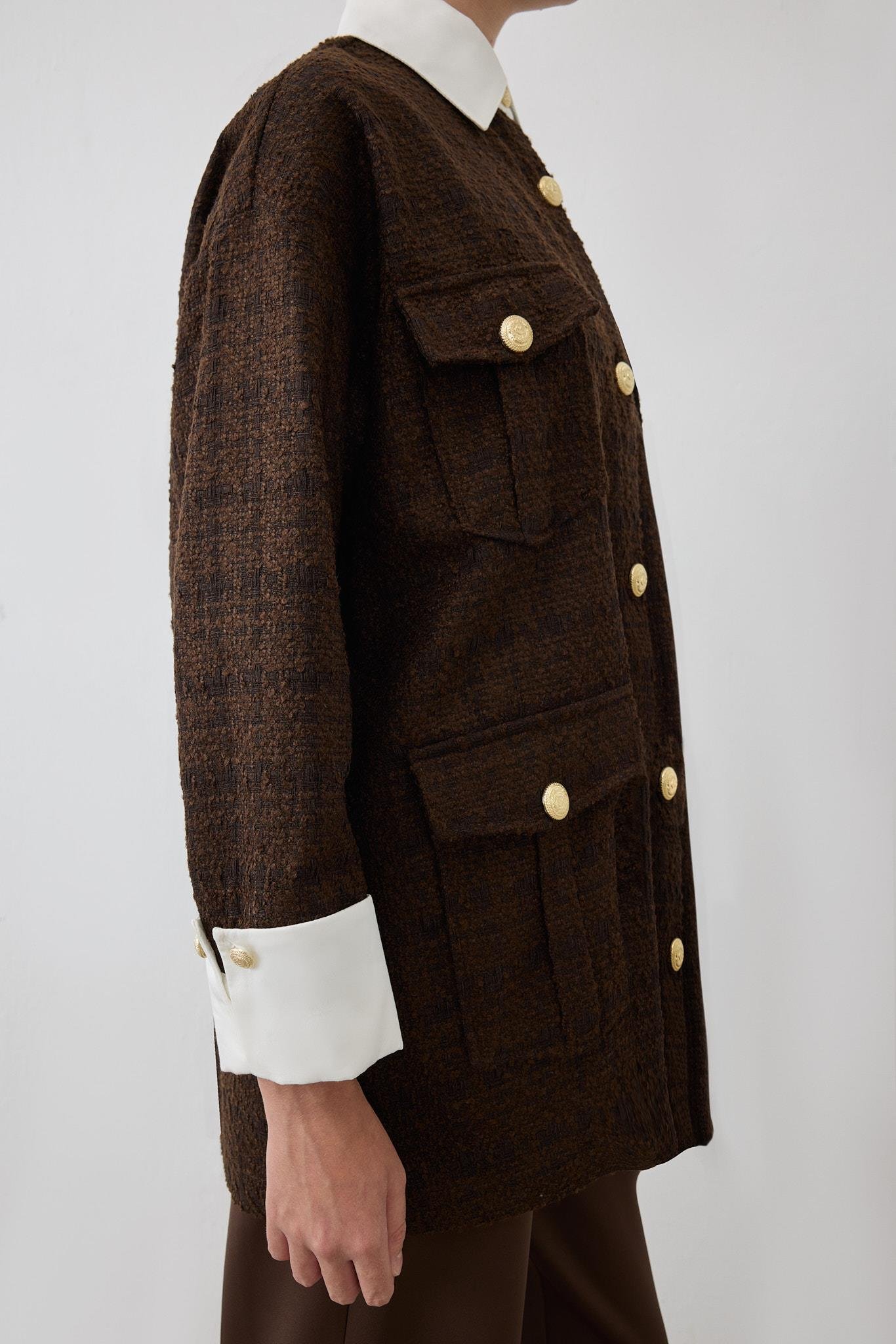 MOON GÖMLEK DETAYLI TUVİT CEKET KAHVE