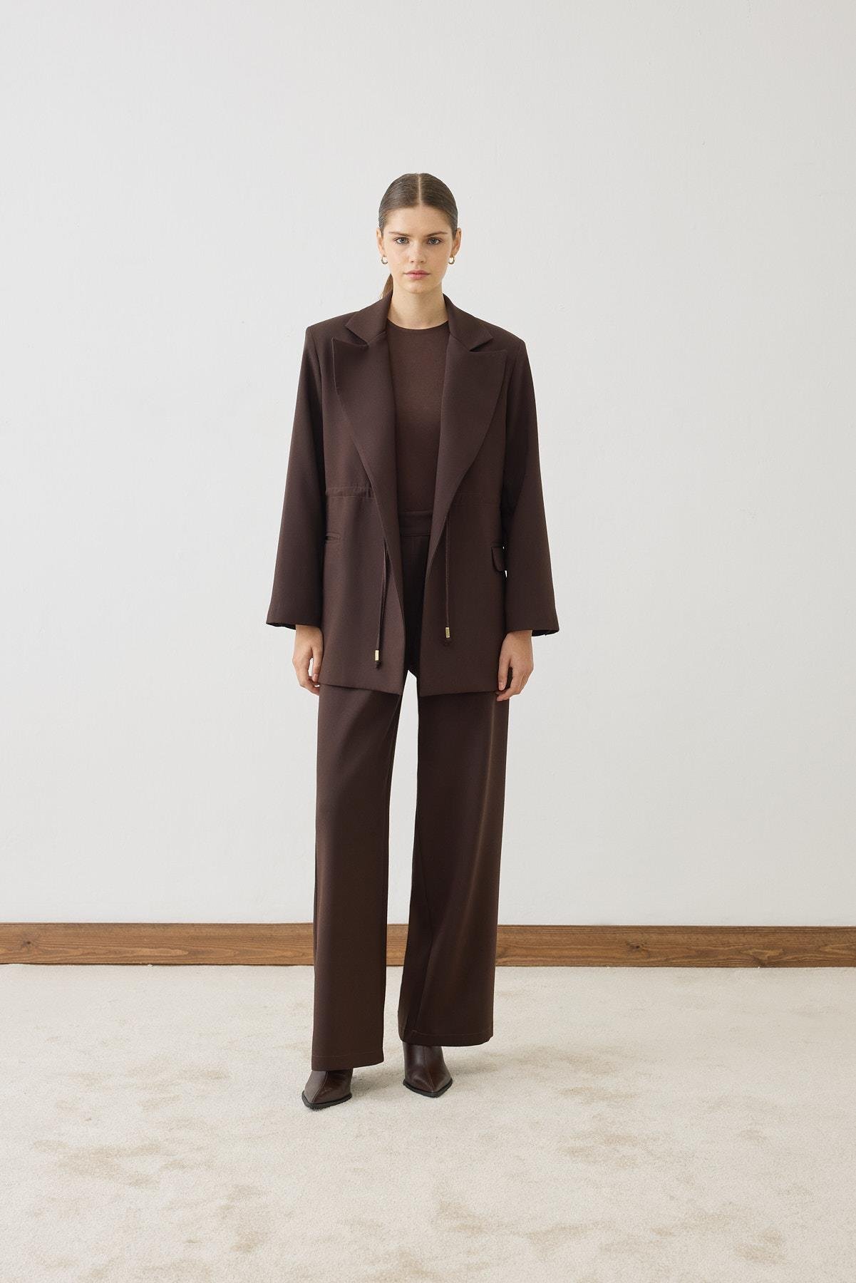 MİORİ LEOVE CEKET PANTOLON TAKIM KAHVERENGİ