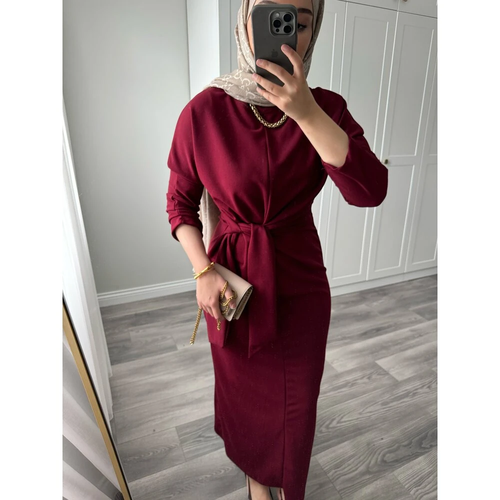 Bağlamalı Elbise Bordo