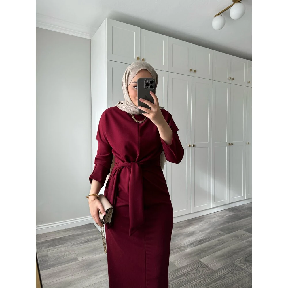 Bağlamalı Elbise Bordo