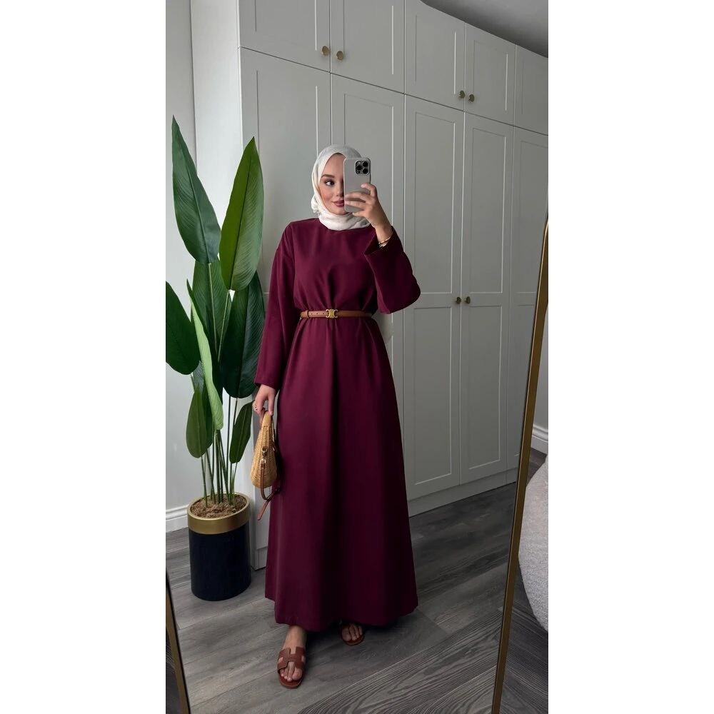 Basic Tensel Modal Elbise Bordo