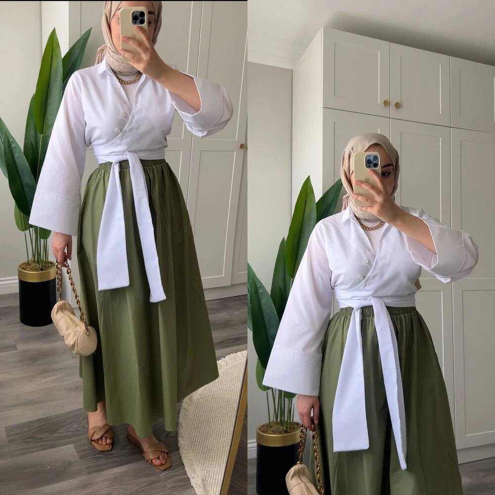 Beli Lastikli Keten Etek Çağla Yeşil