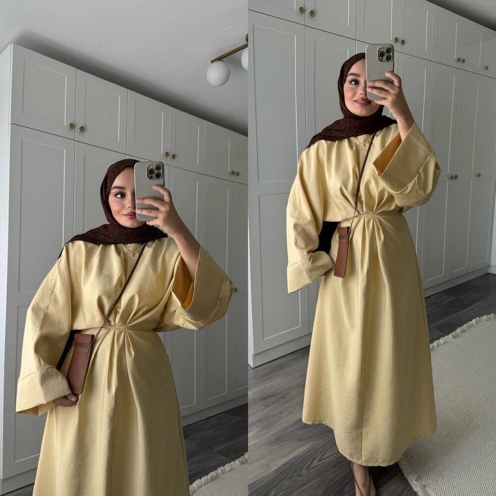 Manolya Tensel Elbise Tereyağ Sarısı