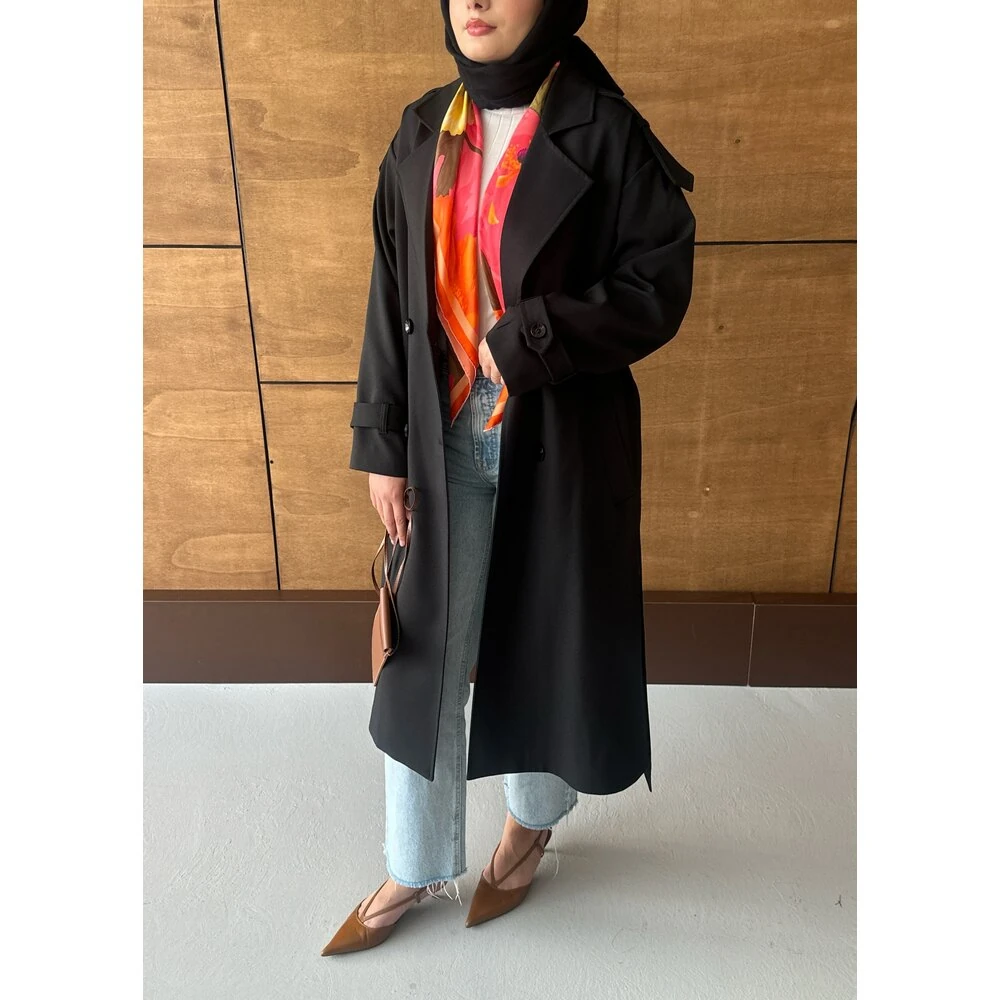 Premium Astarlı Trençkot Siyah