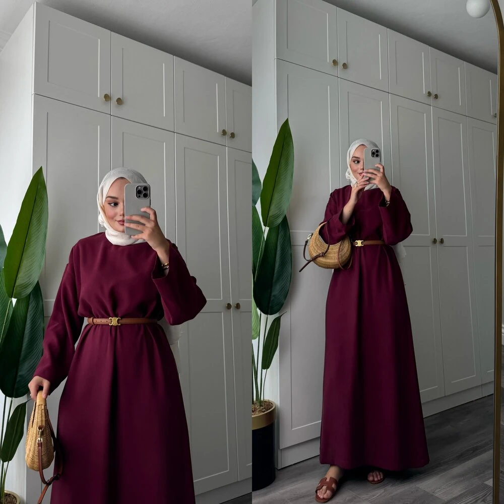 Basic Tensel Modal Elbise Bordo