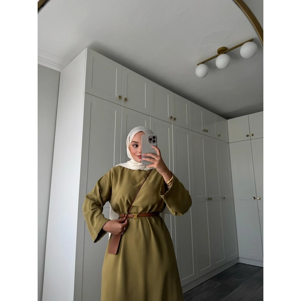 Basic Modal Tensel Elbise Yağ Yeşili