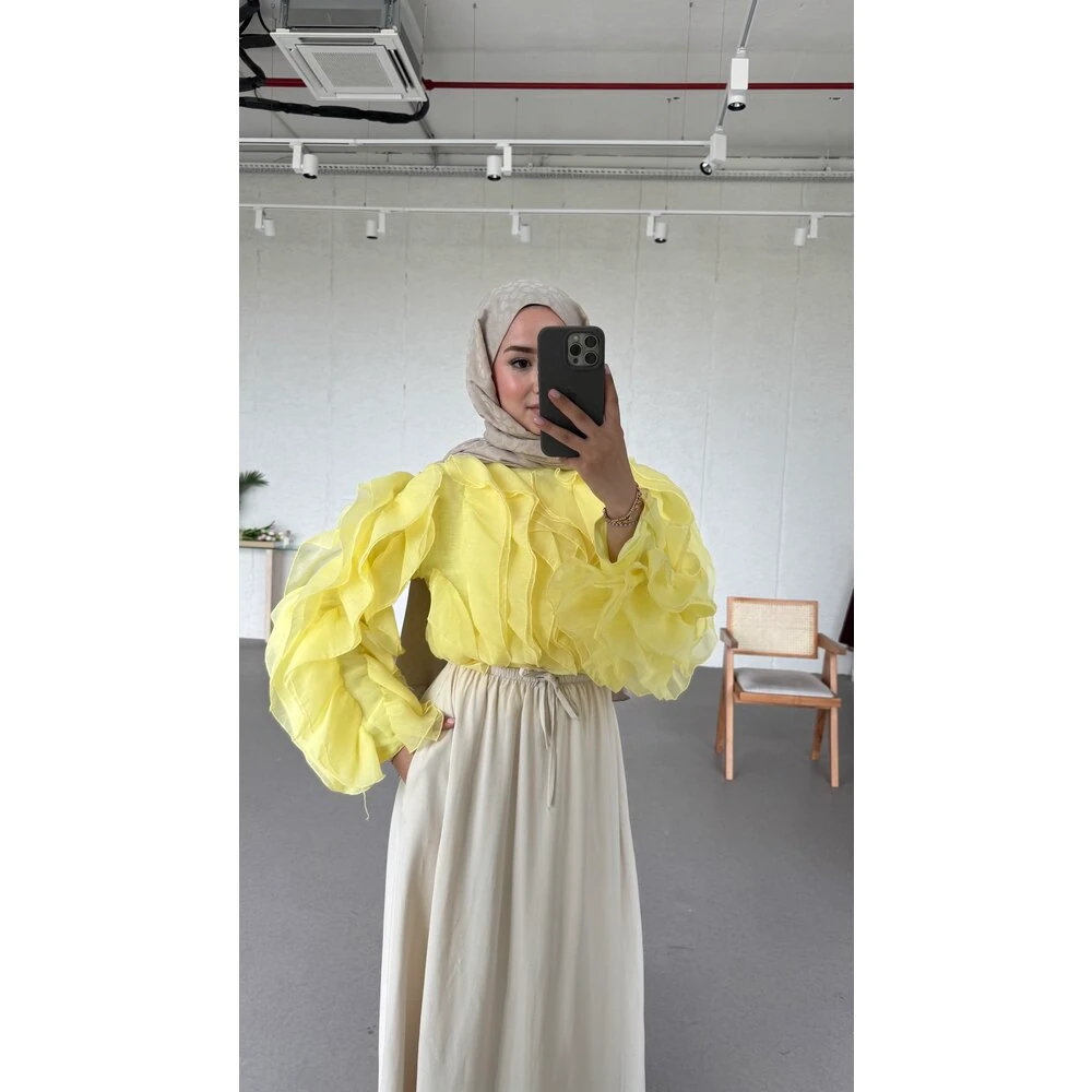 Fırfırlı Laide Bluz Sarı