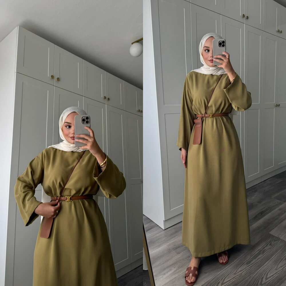 Basic Modal Tensel Elbise Yağ Yeşili