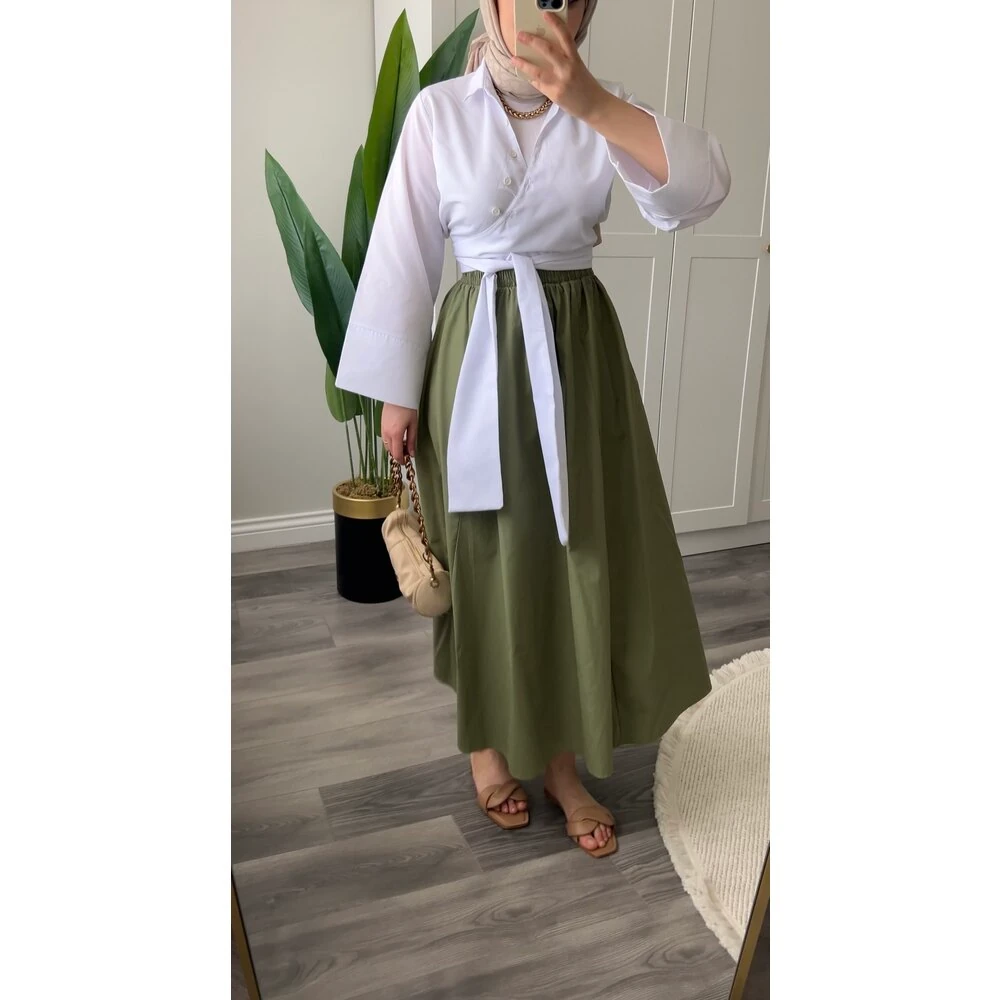 Beli Lastikli Keten Etek Çağla Yeşil