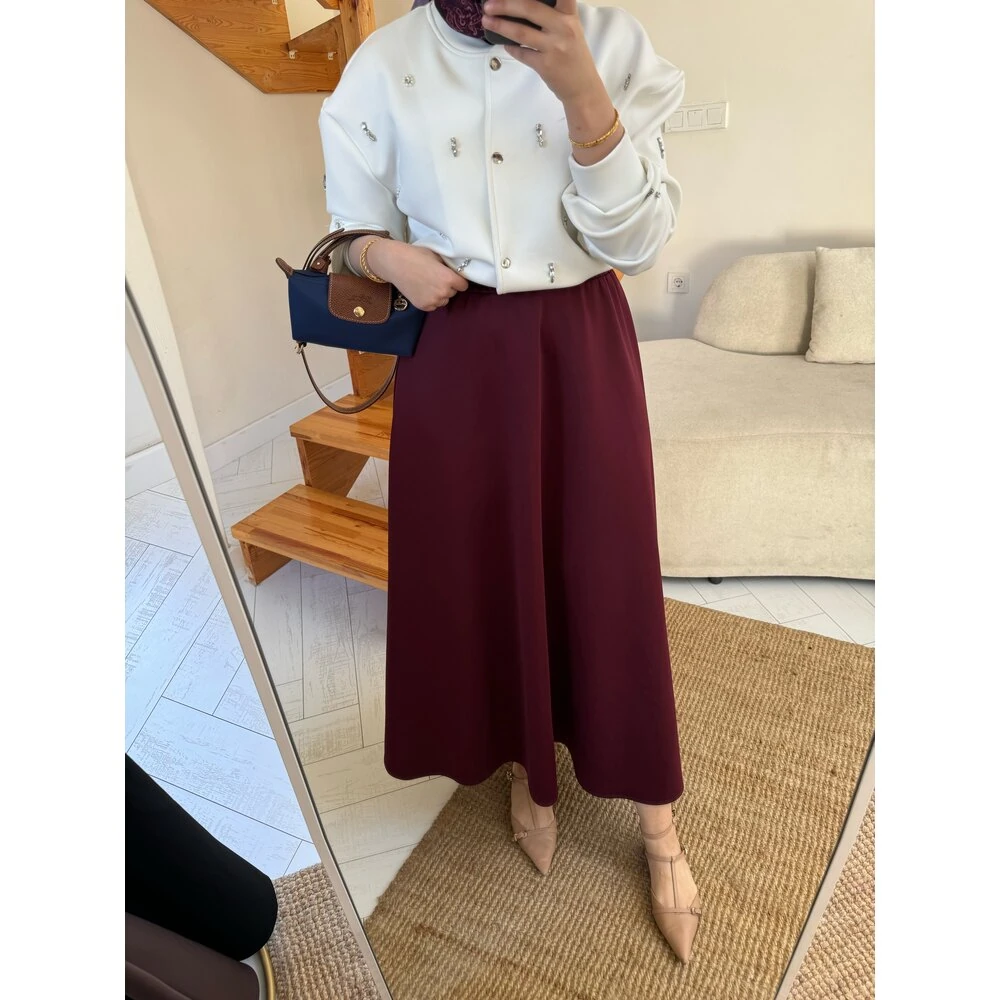 Luna Scuba Kloş Etek Bordo