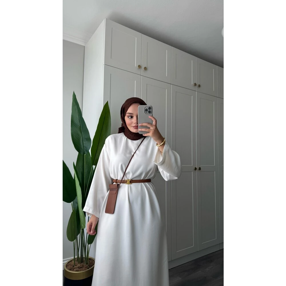 Basic Modal Tensel Elbise Beyaz