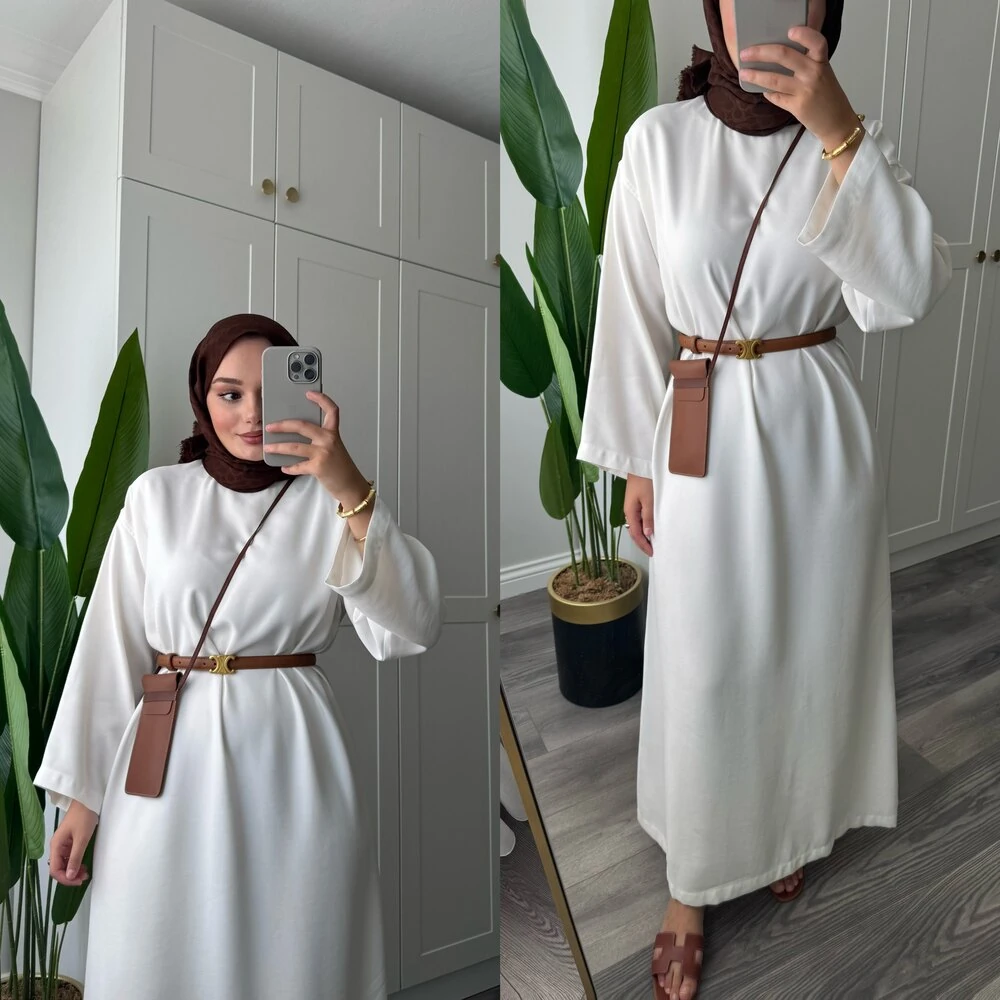 Basic Modal Tensel Elbise Beyaz