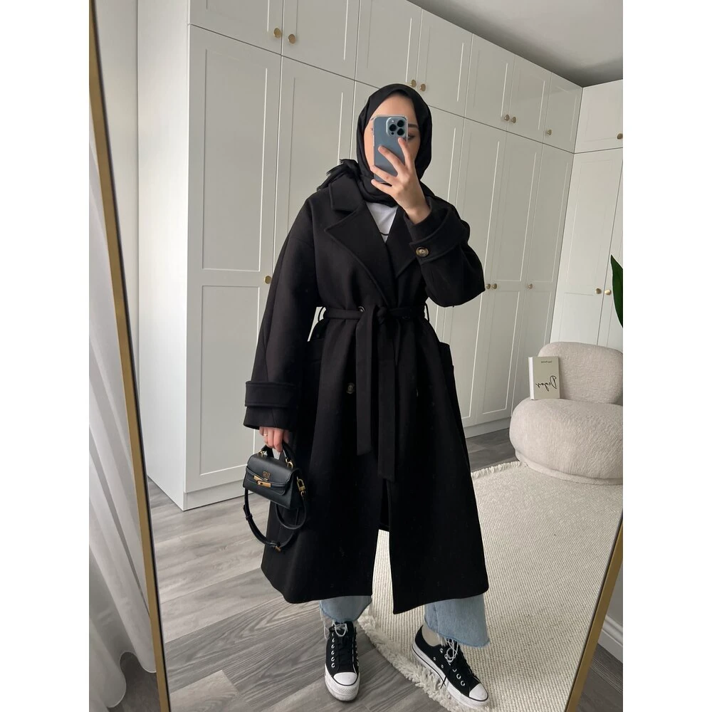 Premium Kaşe Kaban Siyah