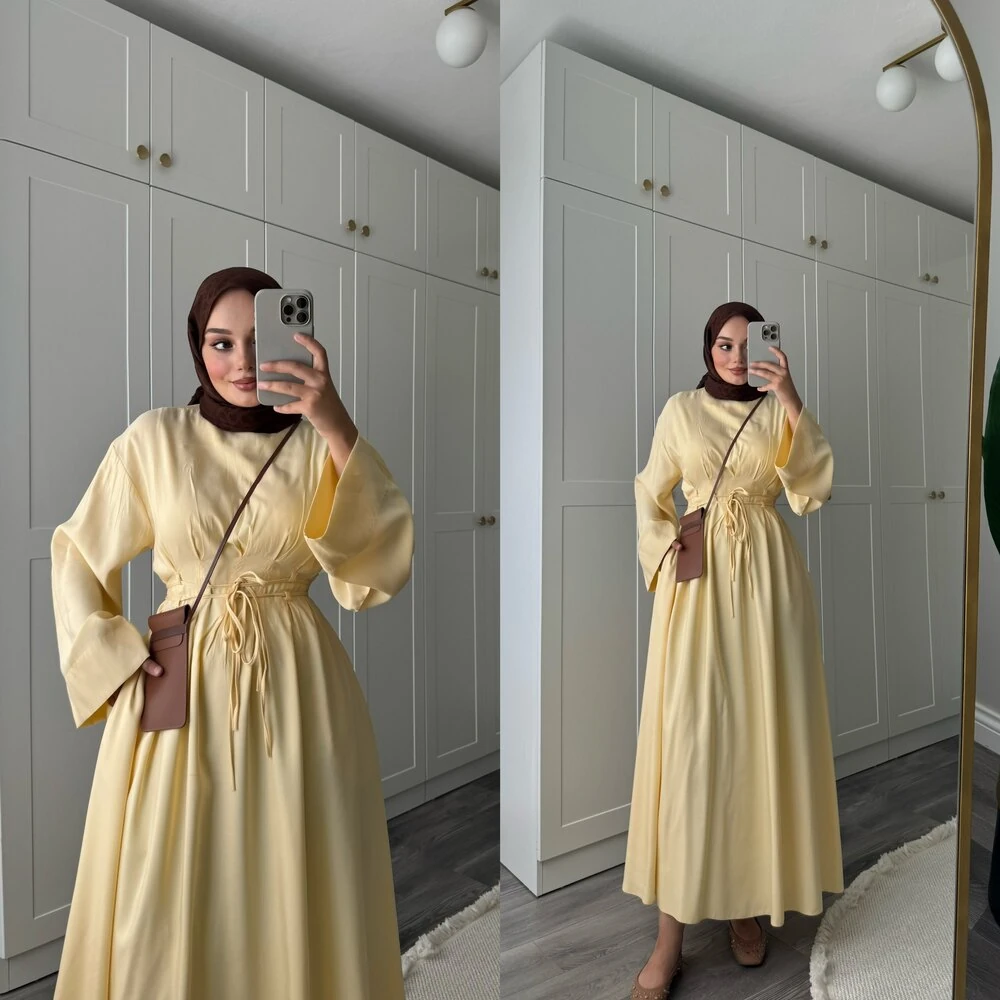 Talia Tensel Elbise Tereyağ Sarısı