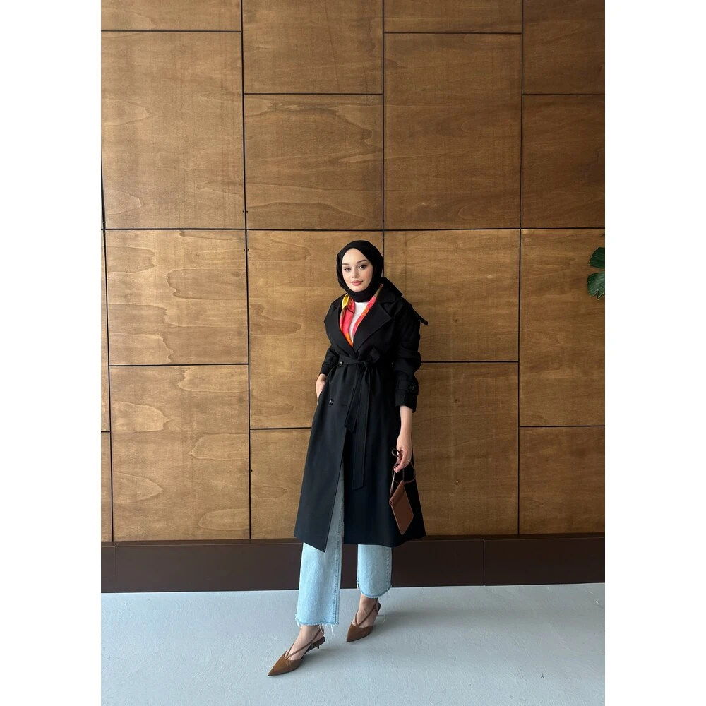 Premium Astarlı Trençkot Siyah