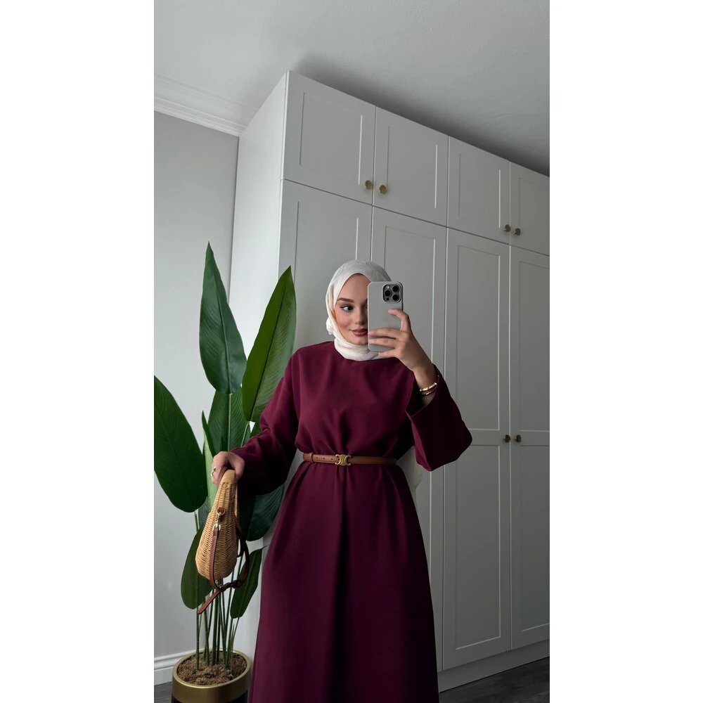 Basic Tensel Modal Elbise Bordo