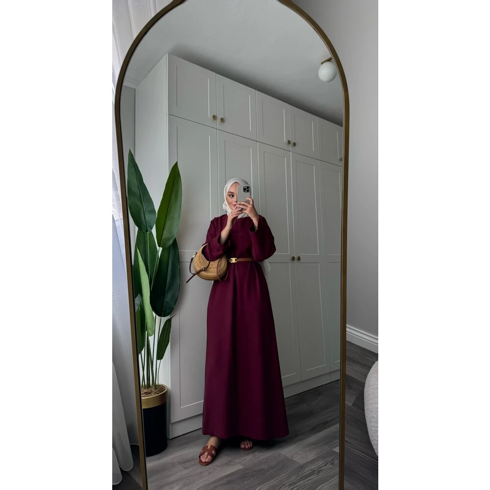 Basic Tensel Modal Elbise Bordo