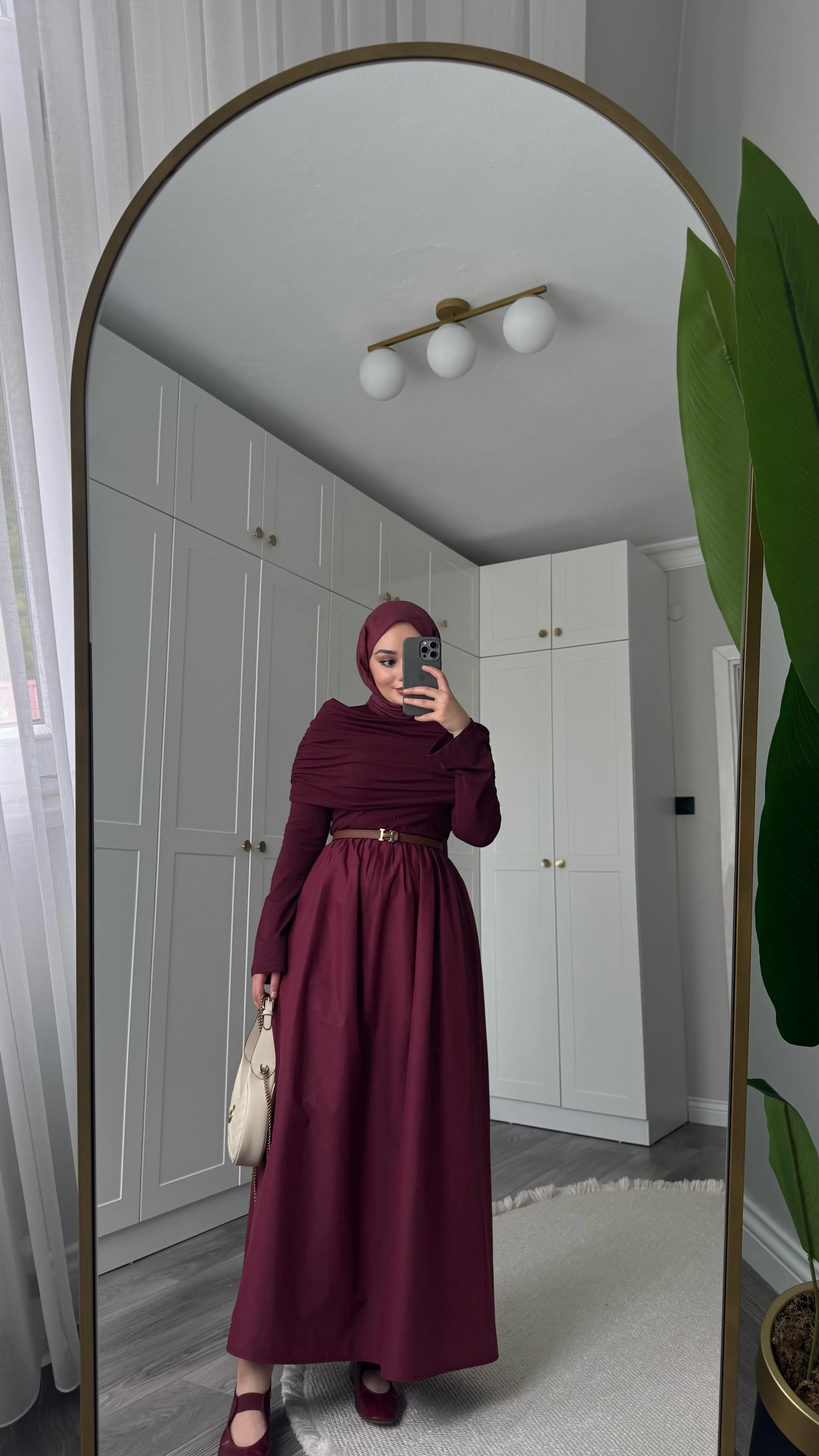 Drapeli Elbise Bordo 