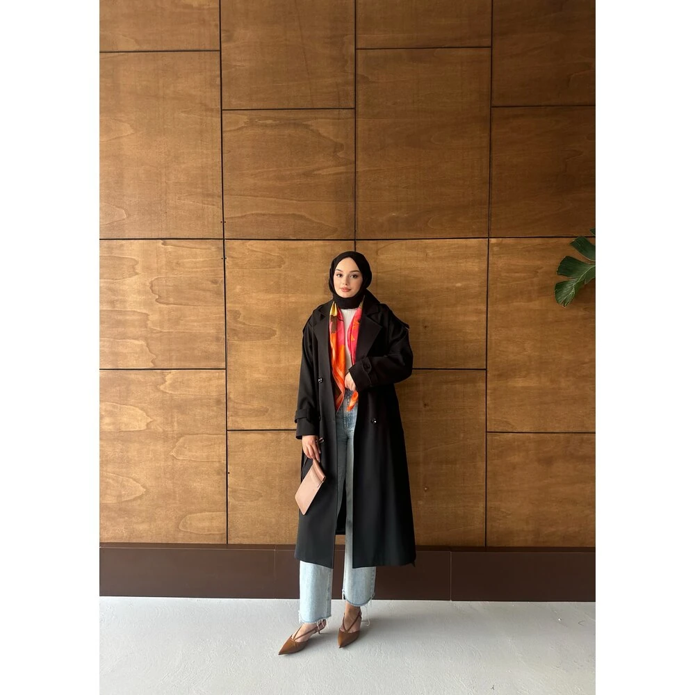 Premium Astarlı Trençkot Siyah