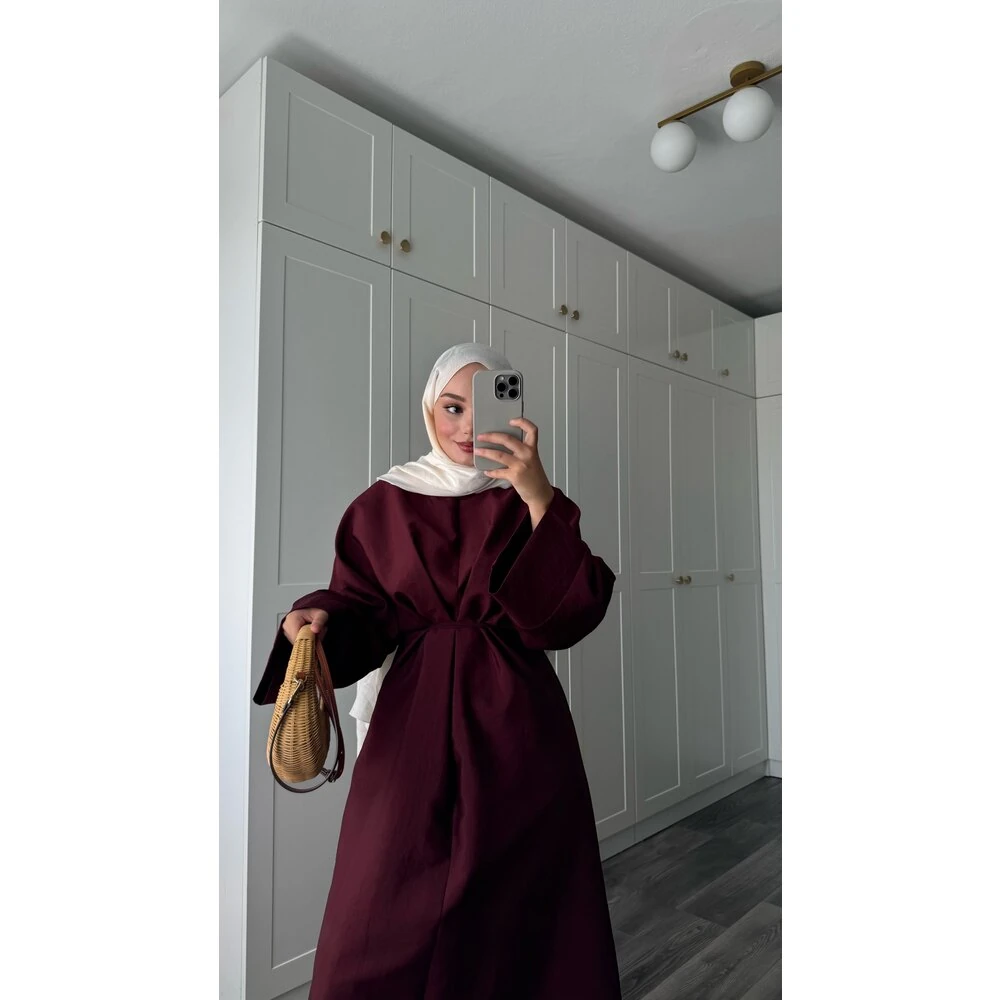 Manolya Tensel Elbise Bordo