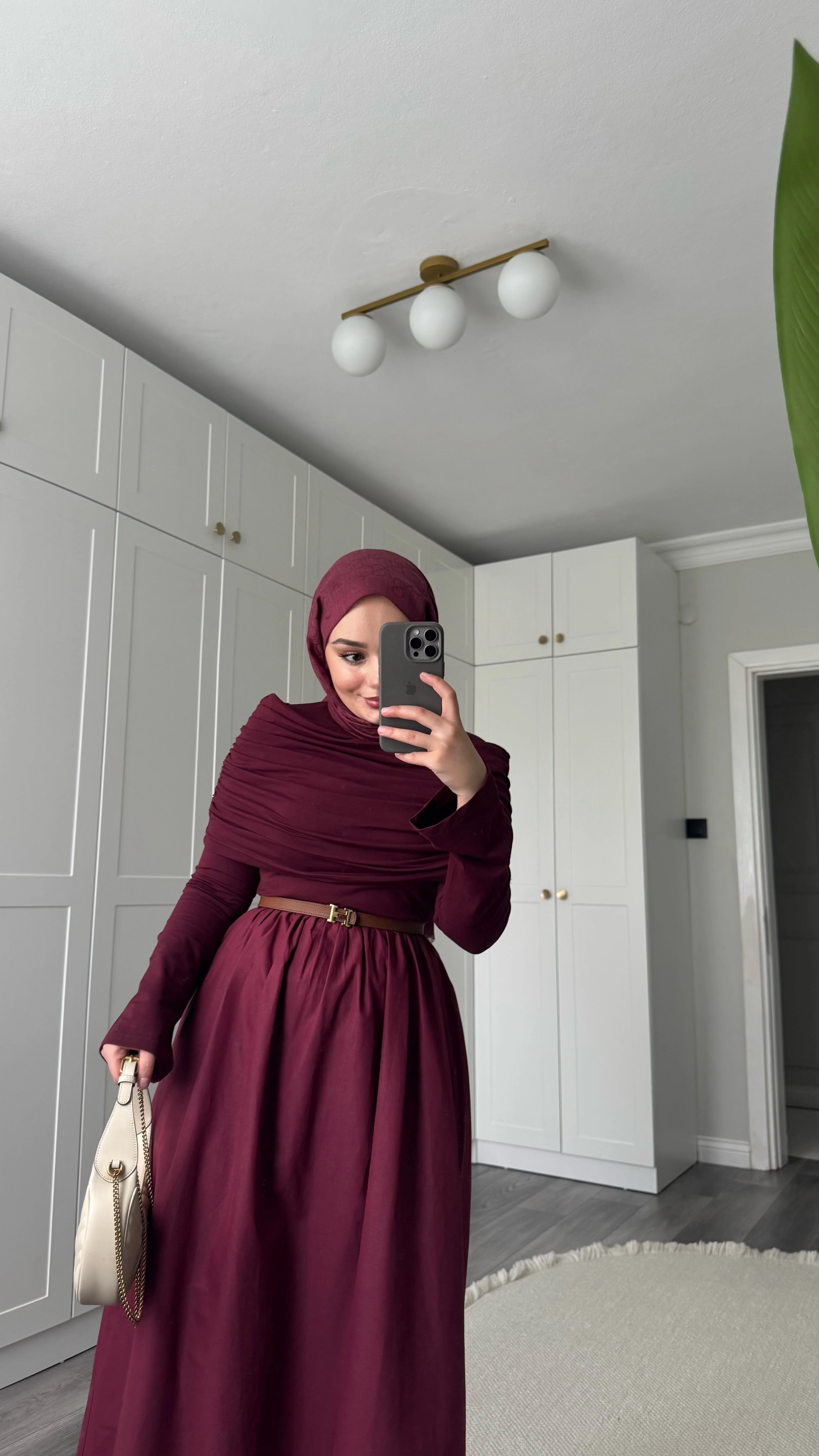 Drapeli Elbise Bordo 