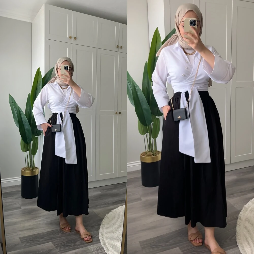 Mevsimlik Beli Lastikli Tensel Etek Siyah