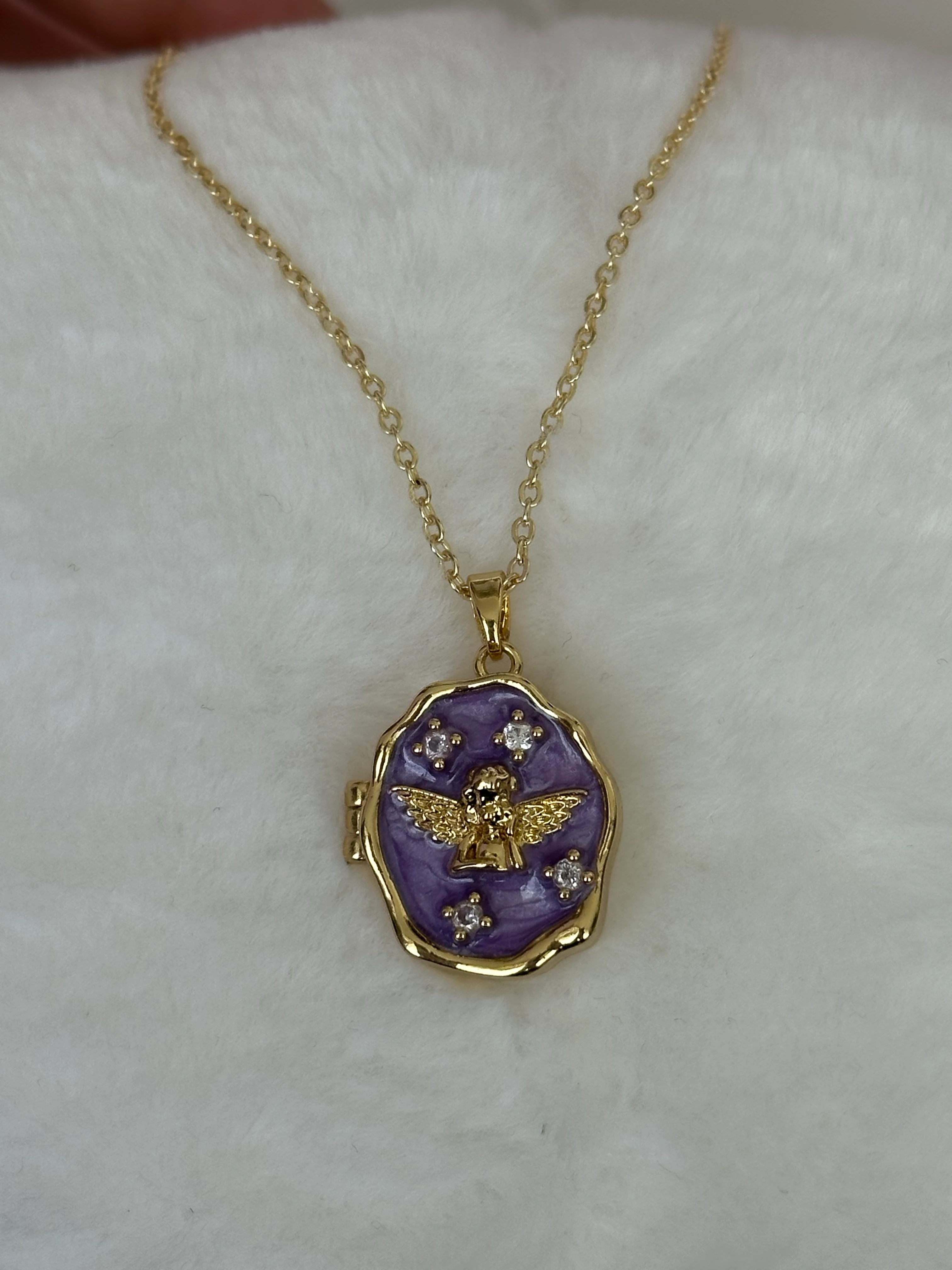 Çelik | Purple Angel Open Locket Kolye