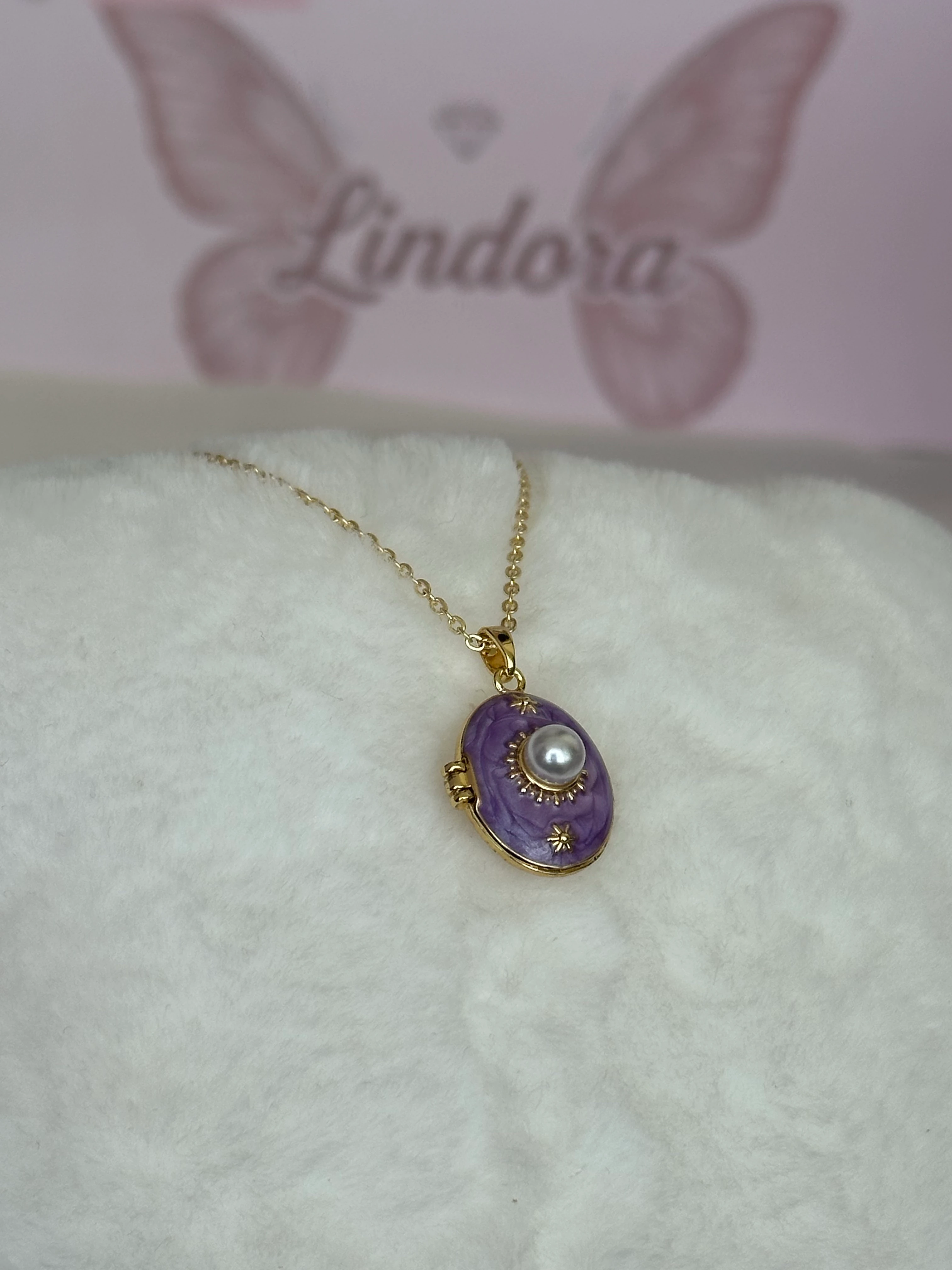 Çelik | Mor İncili Açılır Kapanır Kolye