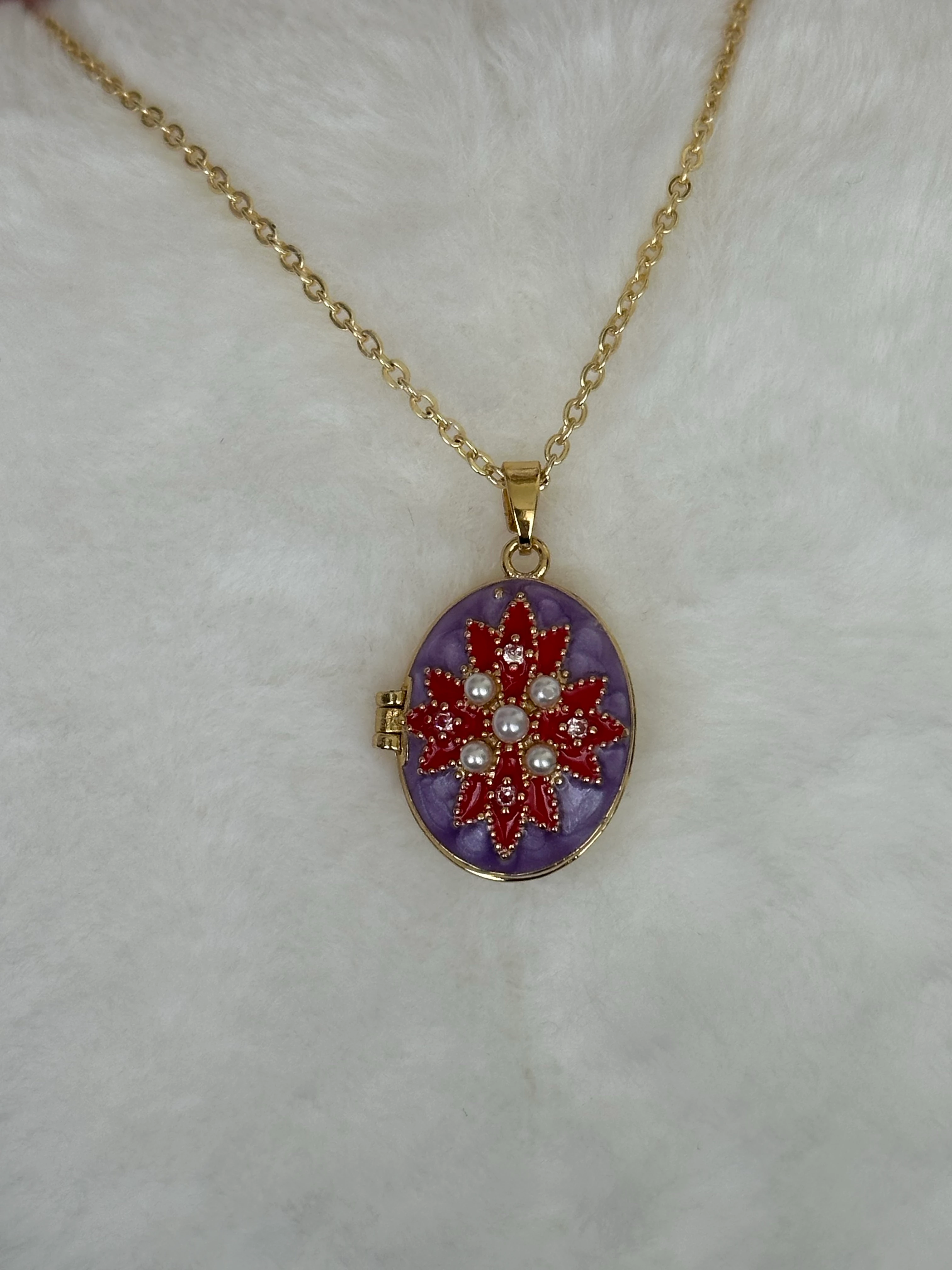 Çelik | Mor İncili Açılır Kapanır Kolye