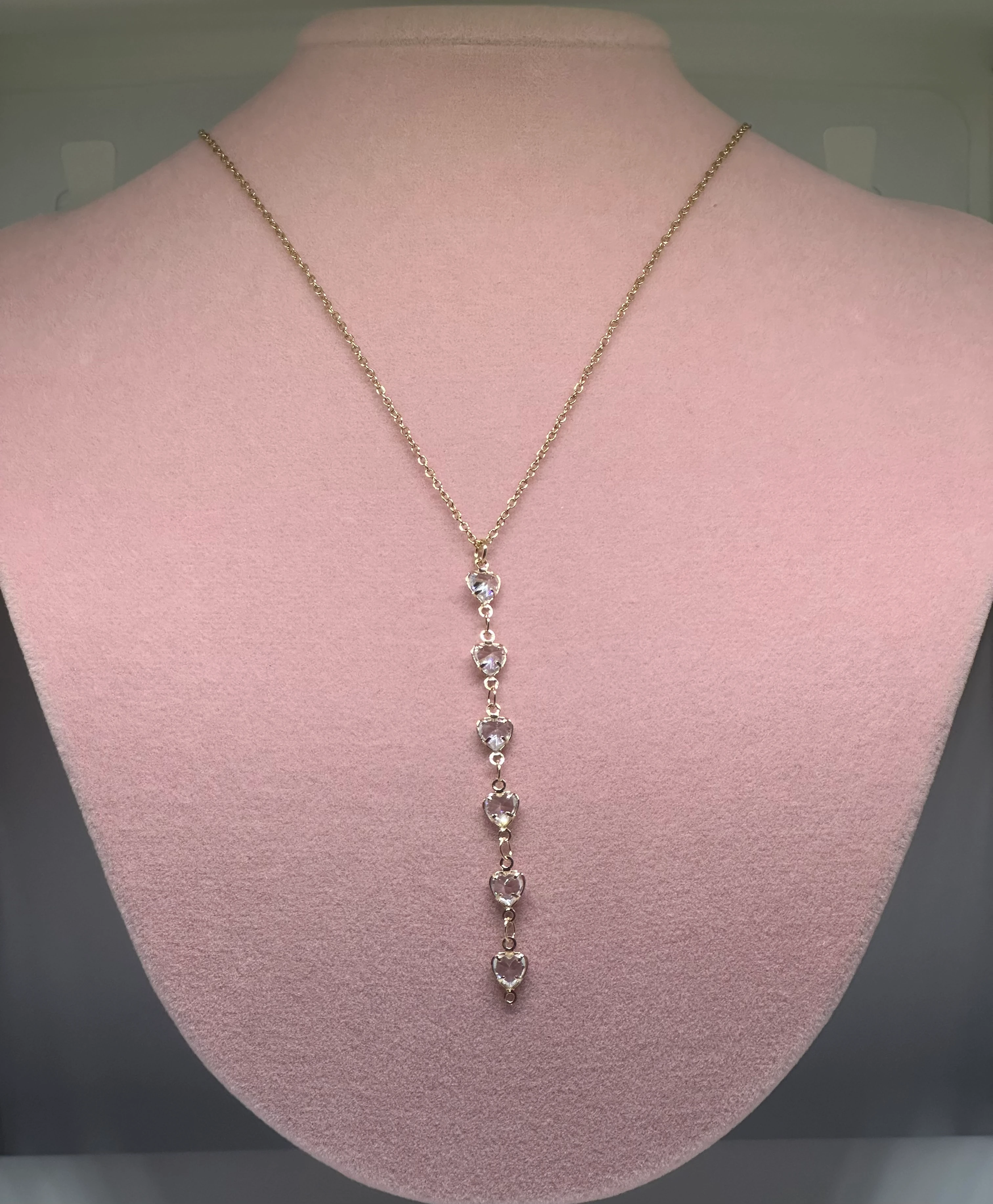 Kalp Detaylı Zirkon Çelik Y kolye