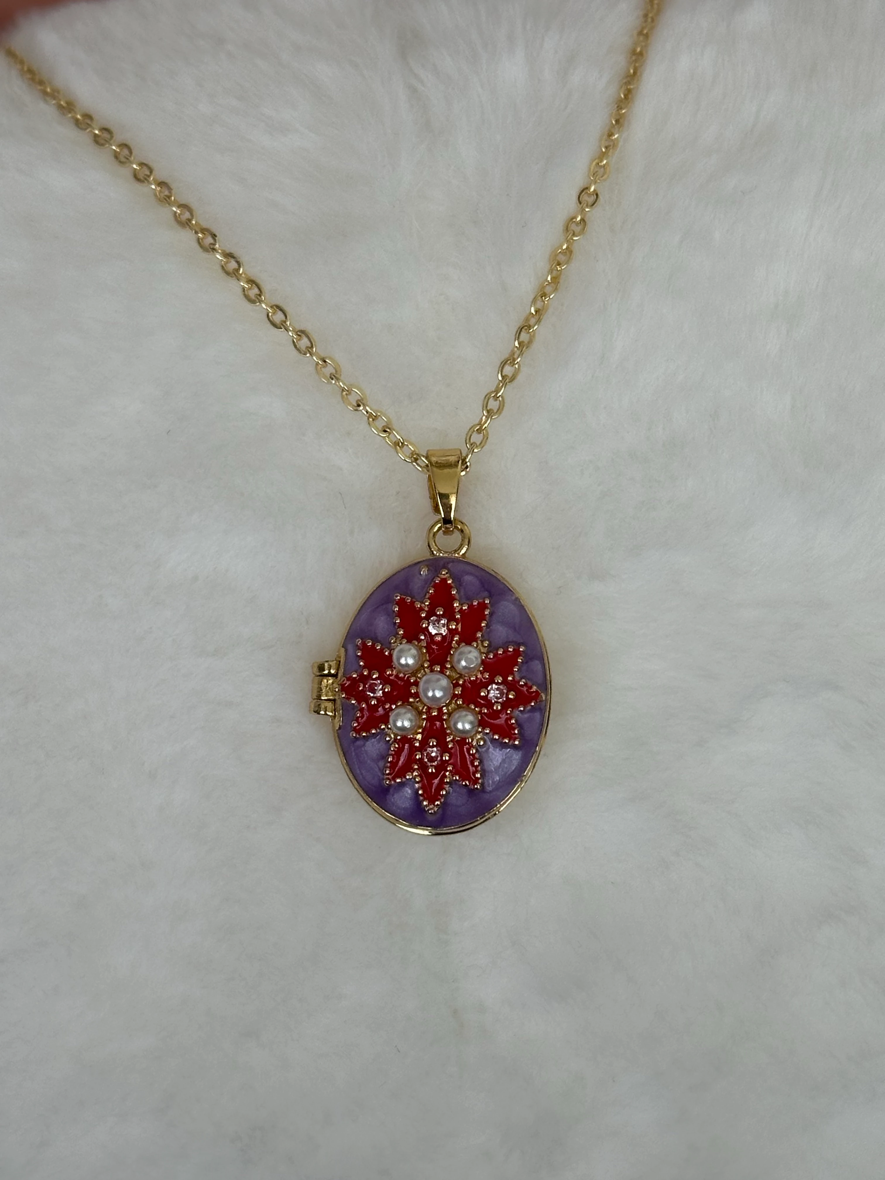 Çelik | Mor İncili Açılır Kapanır Kolye