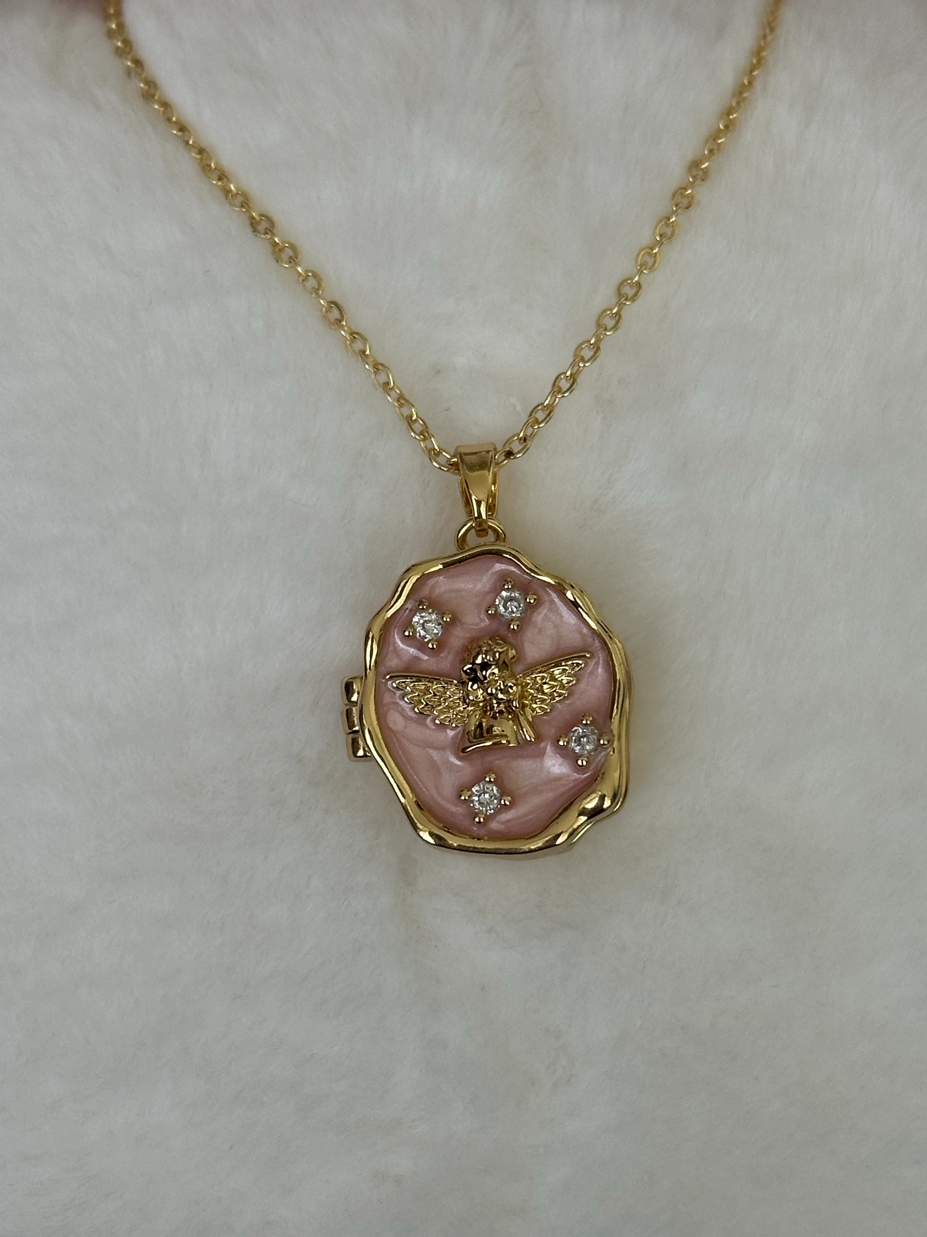 Çelik | Pink Angel Open Locket Kolye