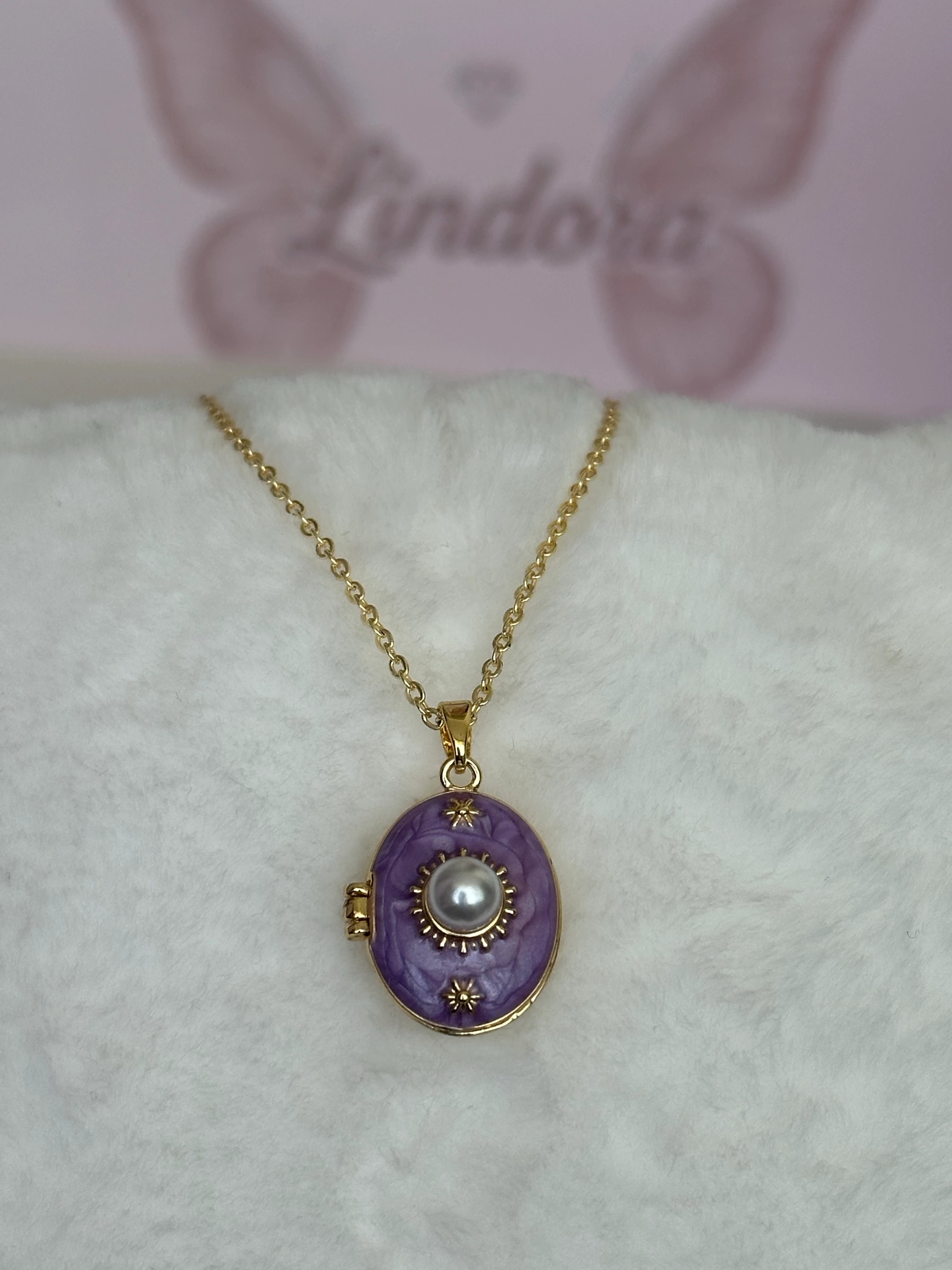 Çelik | Mor İncili Açılır Kapanır Kolye