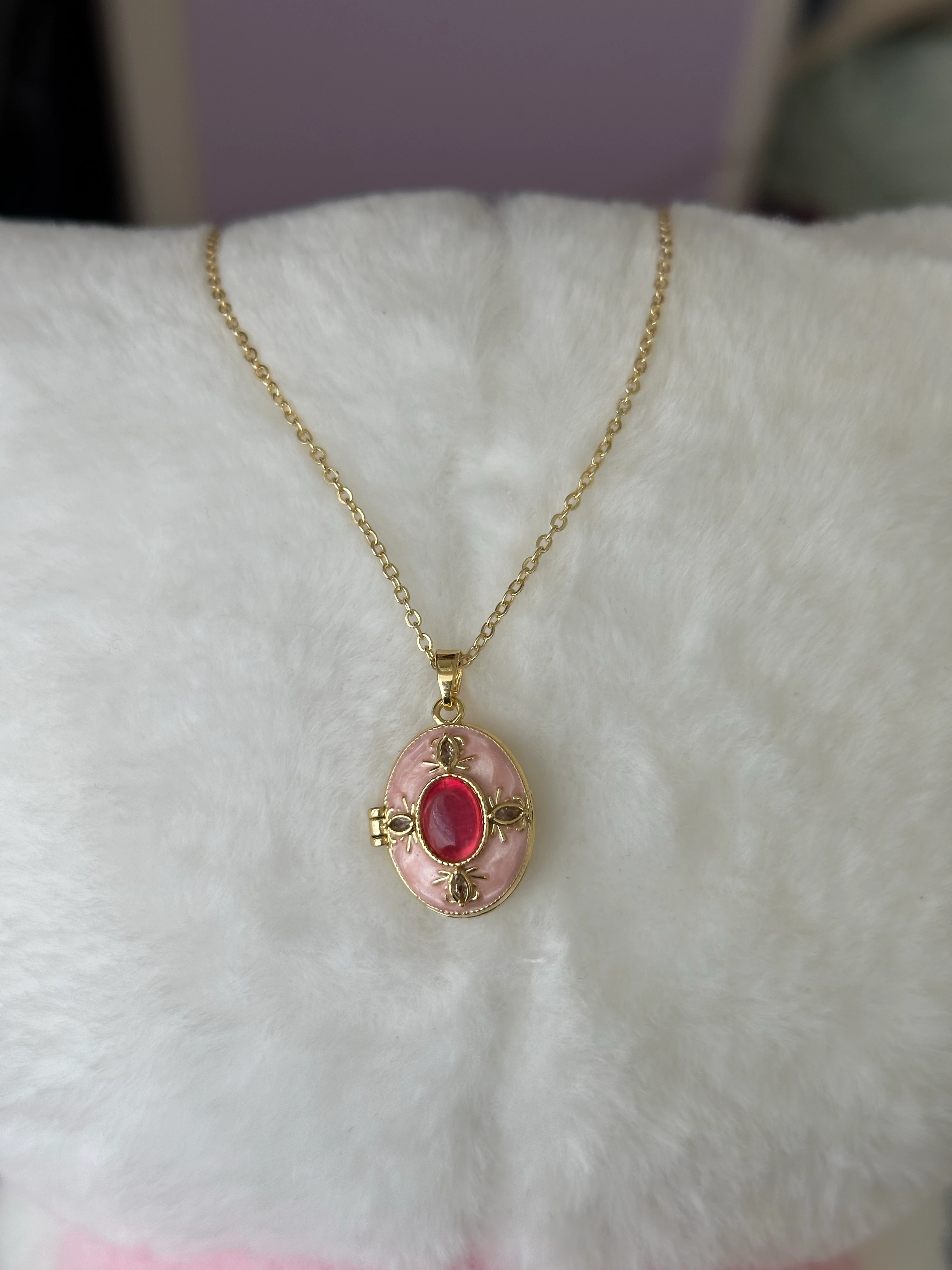 Çelik | Pink Open Locket Kolye