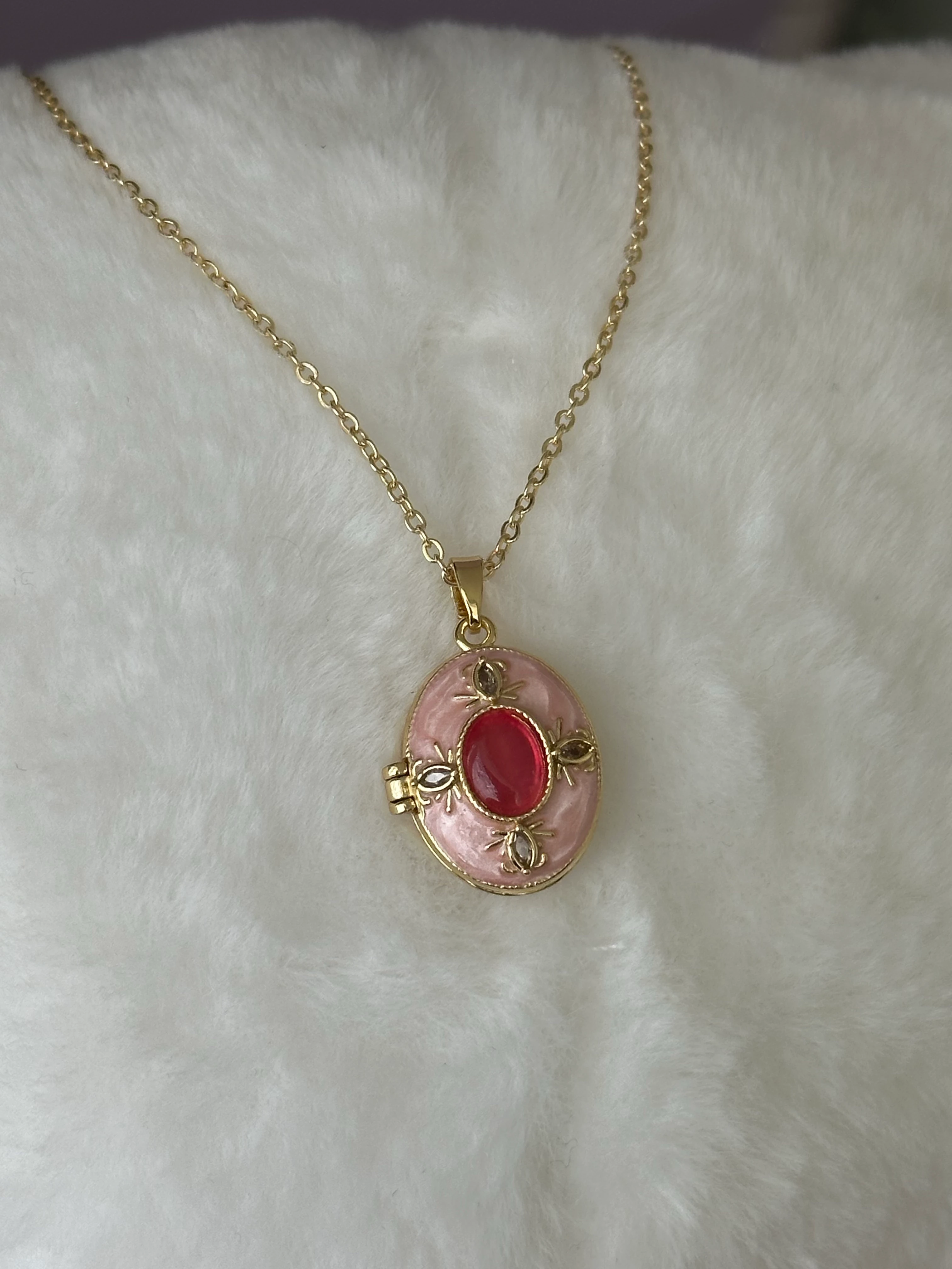 Çelik | Pink Open Locket Kolye