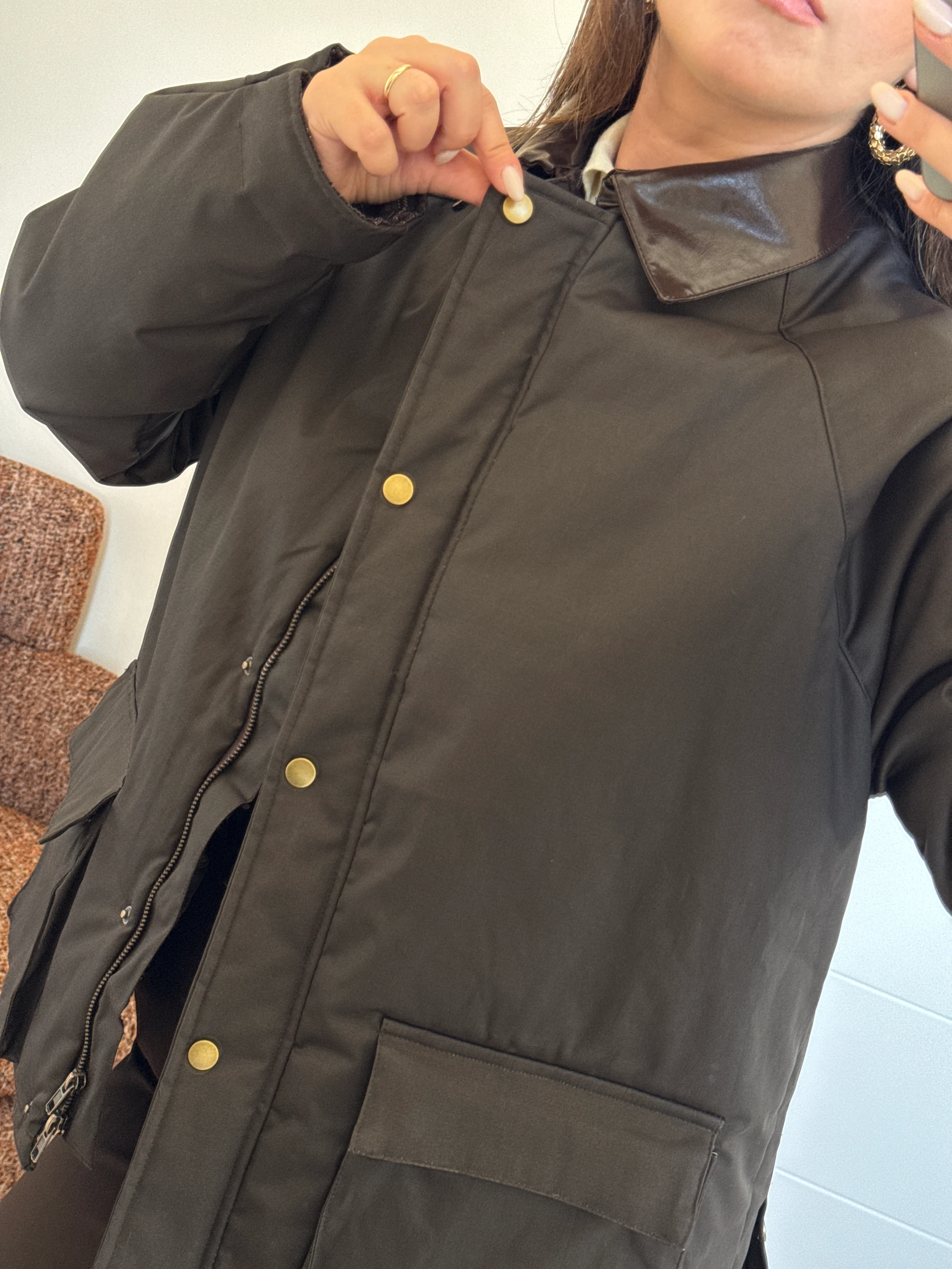 Garnili Yağlı Deri Parka