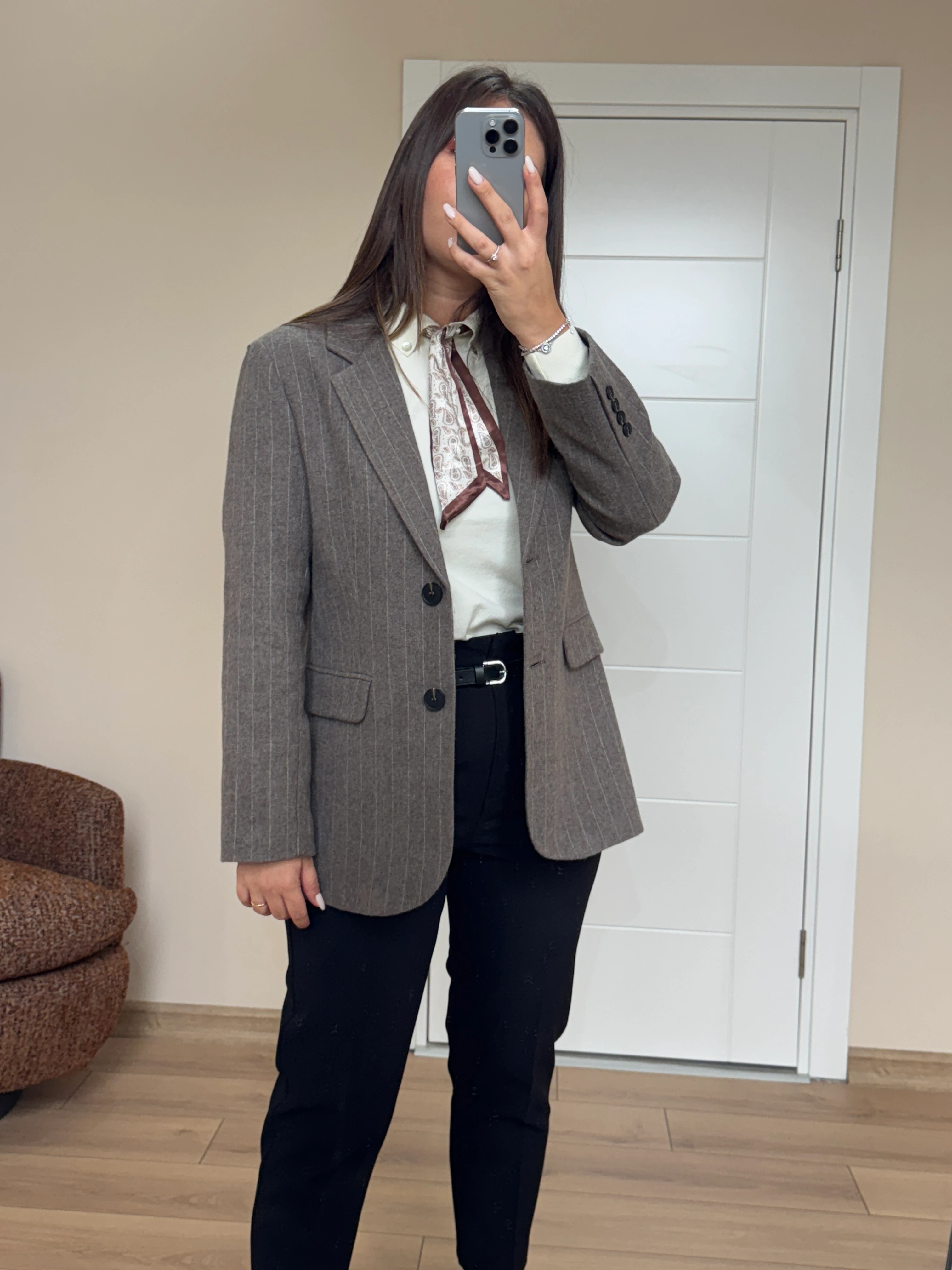 Yün Çizgili Oversize Ceket