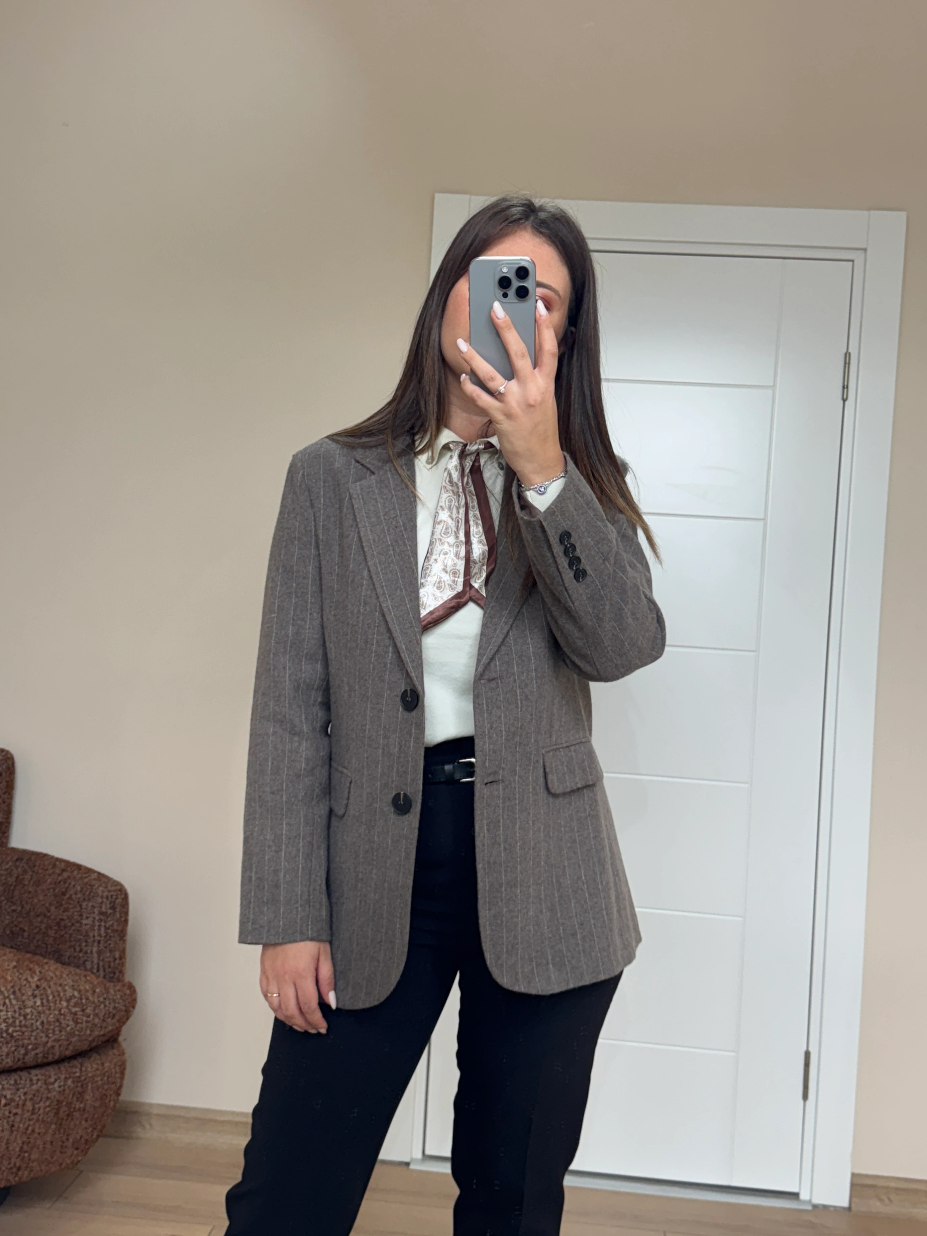 Yün Çizgili Oversize Ceket