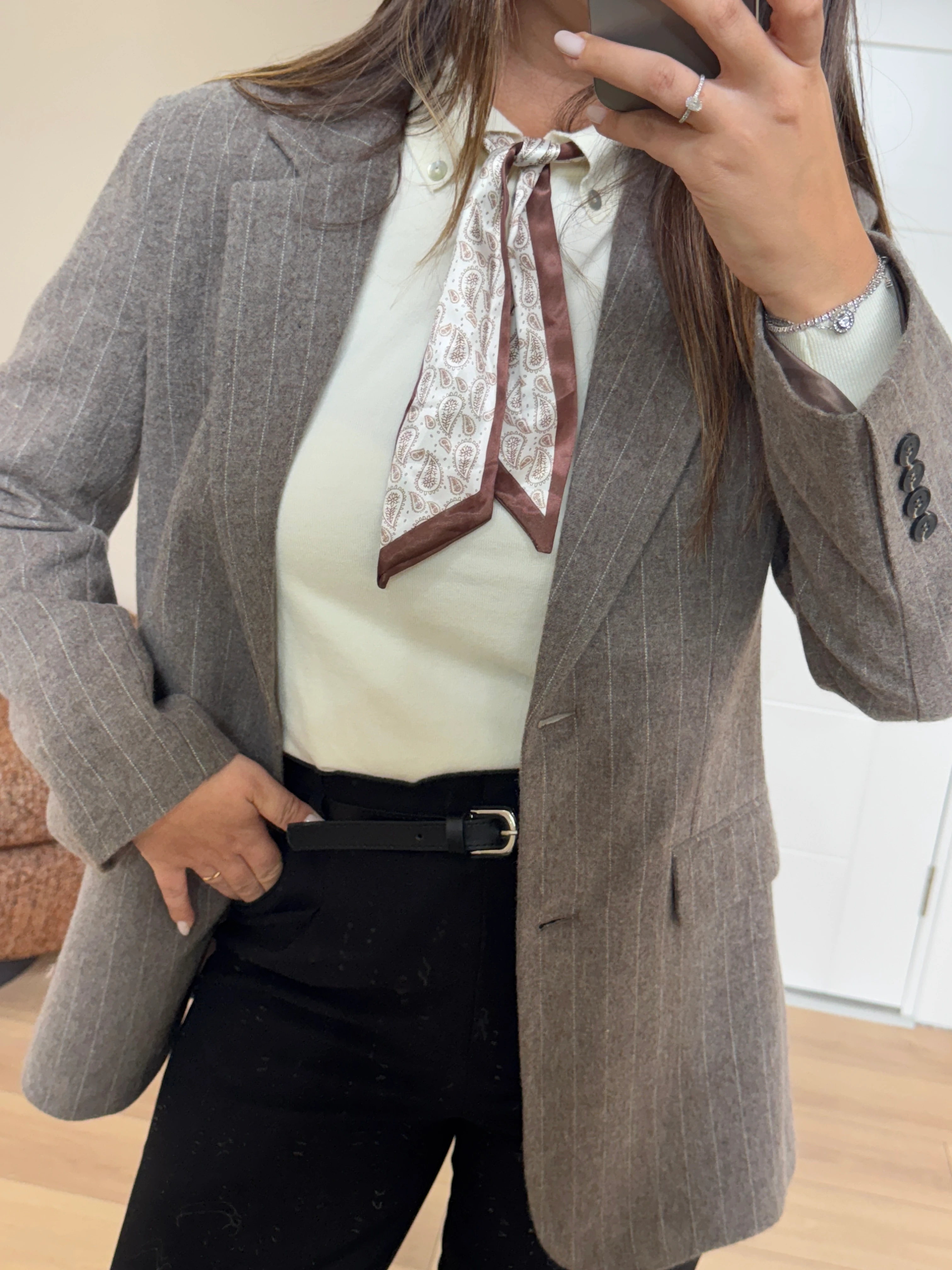 Yün Çizgili Oversize Ceket