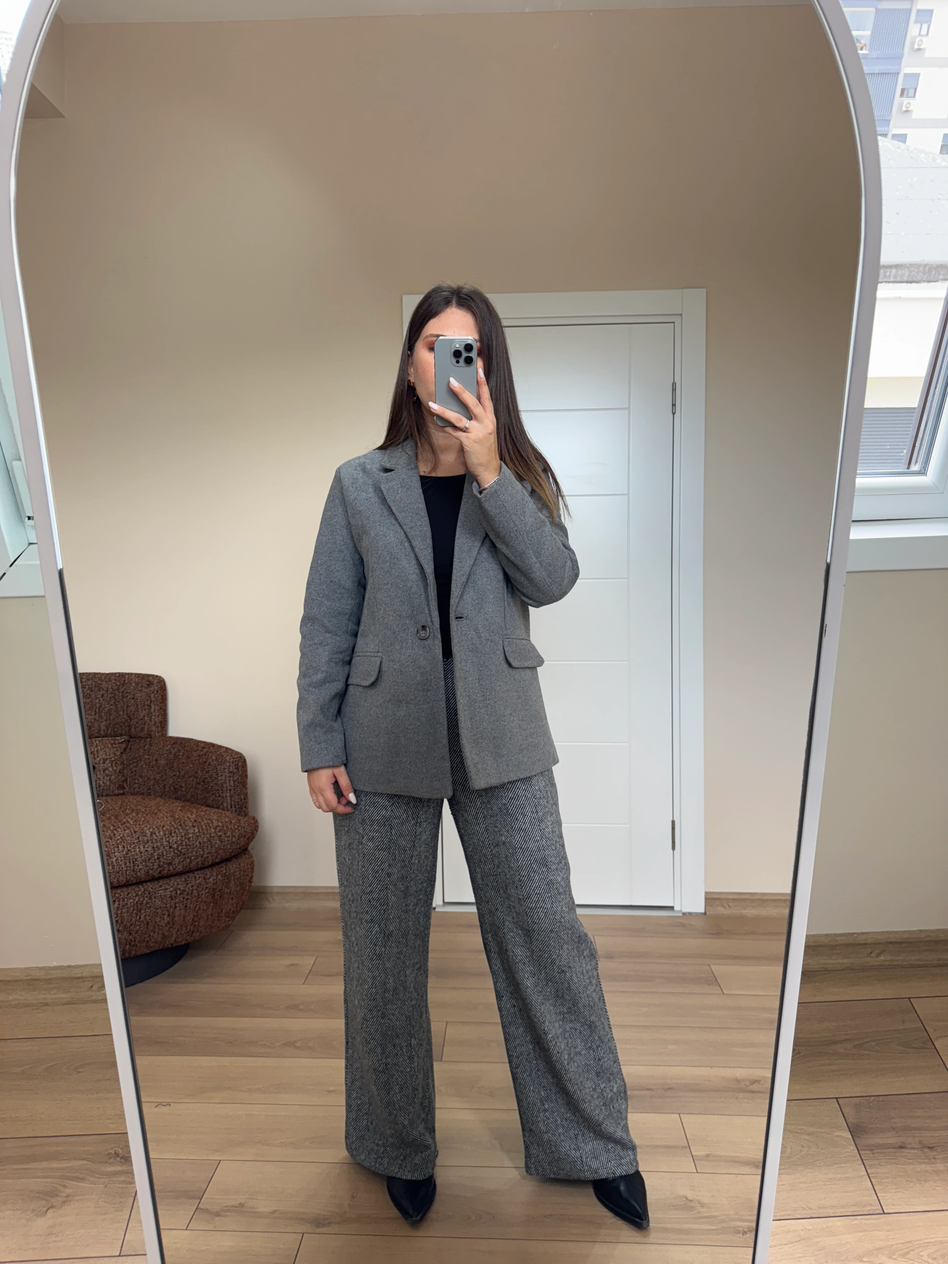 Tek Düğmeli Kaşe Ceket - Gri