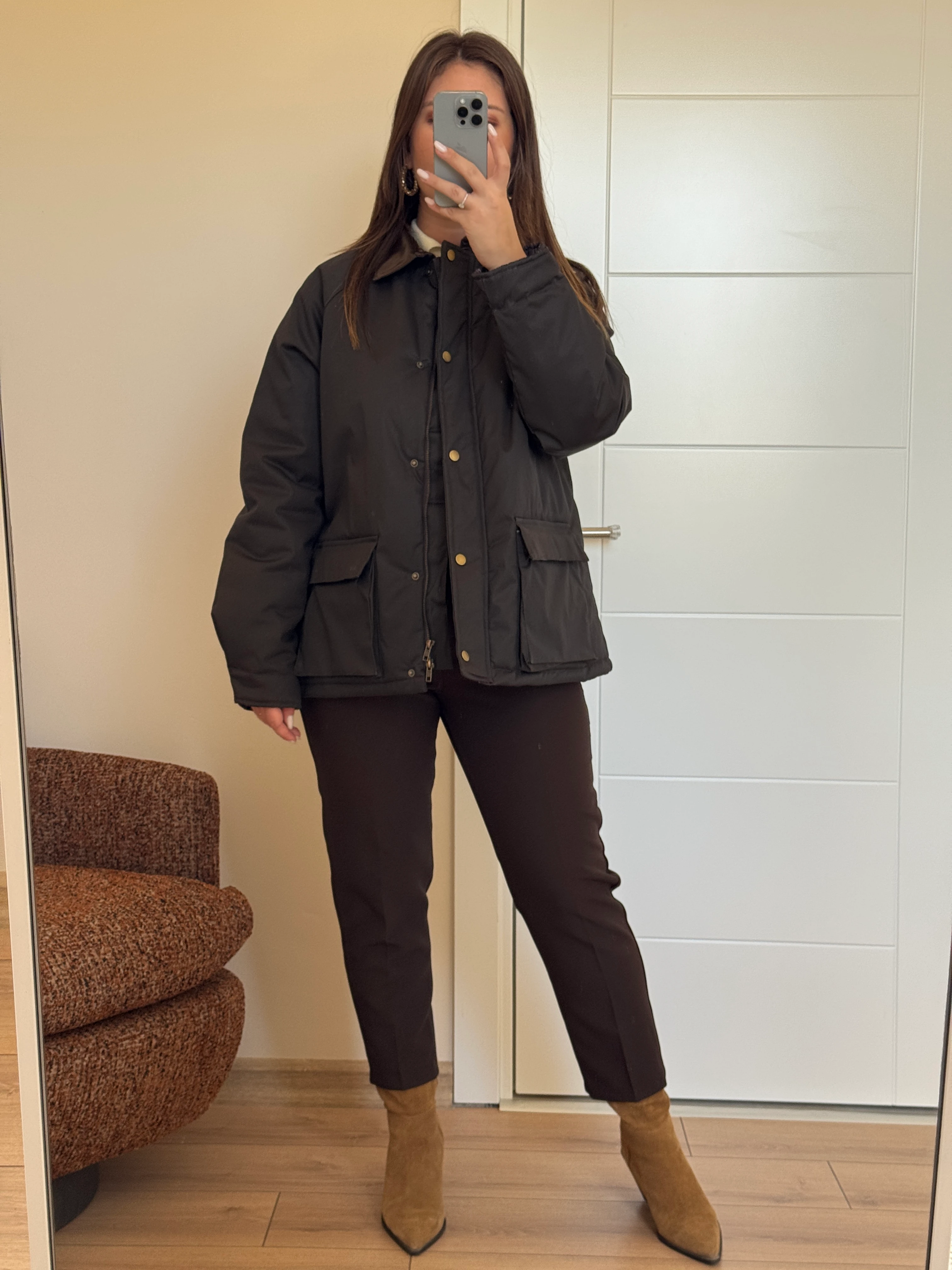 Garnili Yağlı Deri Parka