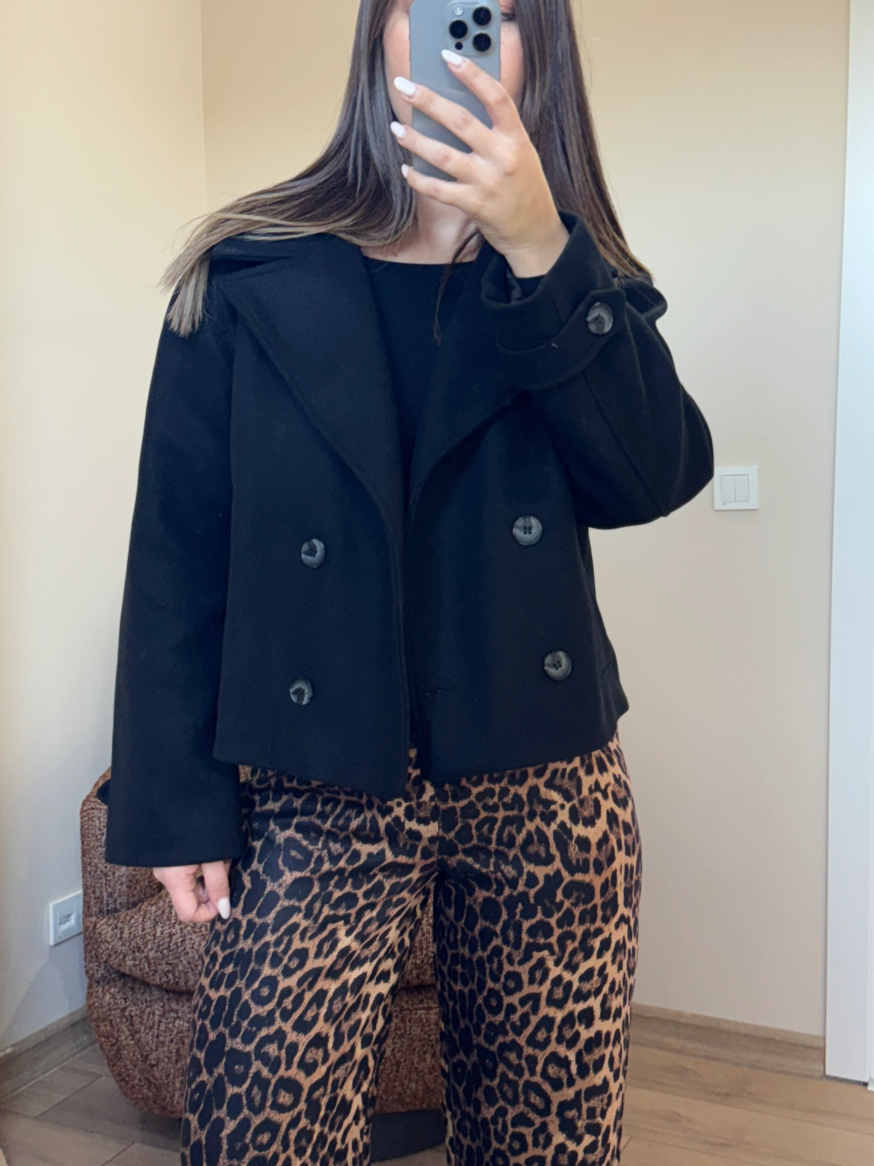 Kruvaze Kaşe Mont - Siyah