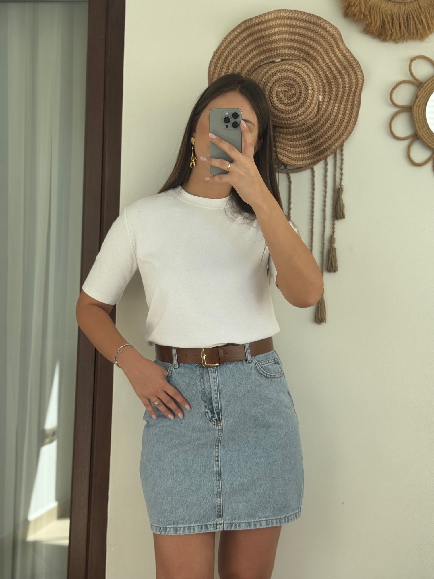 Kemer Detaylı Kısa Denim Etek