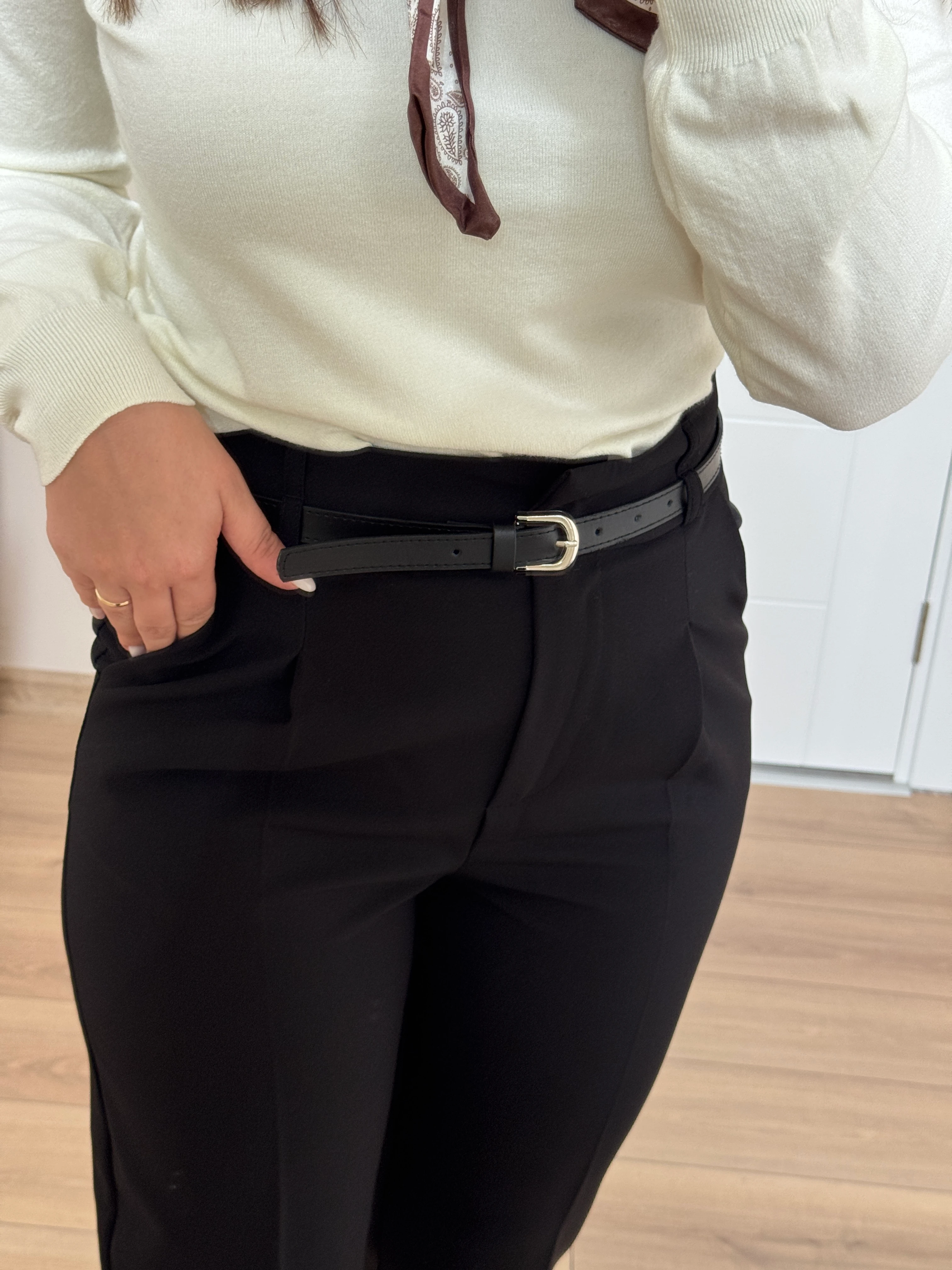 Yüksek Bel Kemerli Flatolu Pantolon